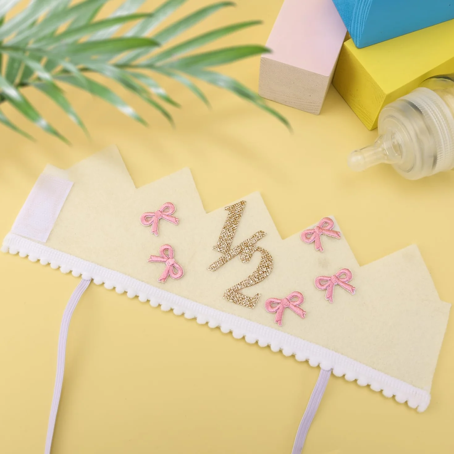 BOXOB Chapeau Demi-Anniversaire Pailleté Couronne pour Fête des 6 Mois Décorations Bébé Fille Garçon