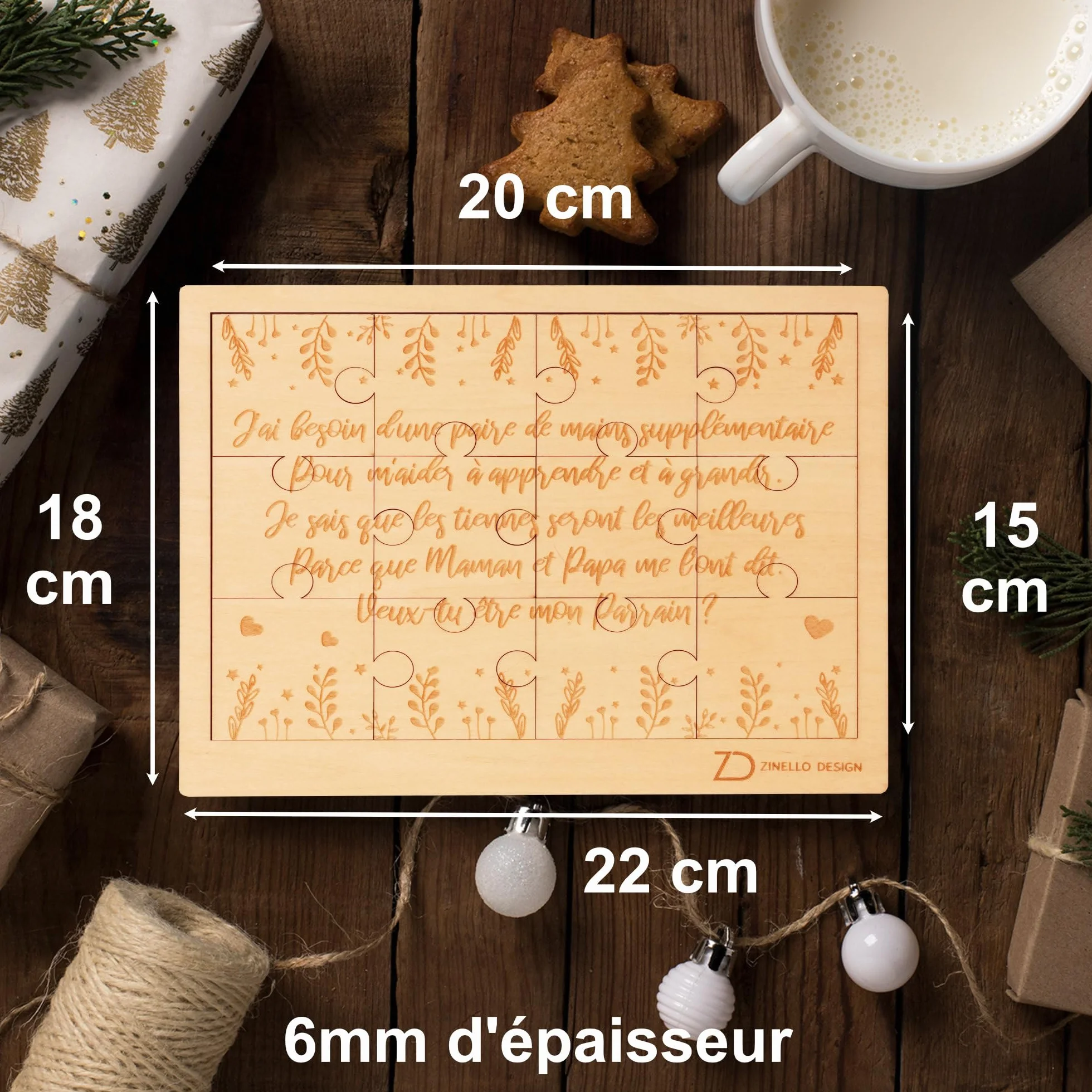 Puzzle en Bois Annonce Grossesse pour Parrain, Idée Cadeau Casse-Tête Original et Personnalisé avec Pochette Cadeau (Cadre)