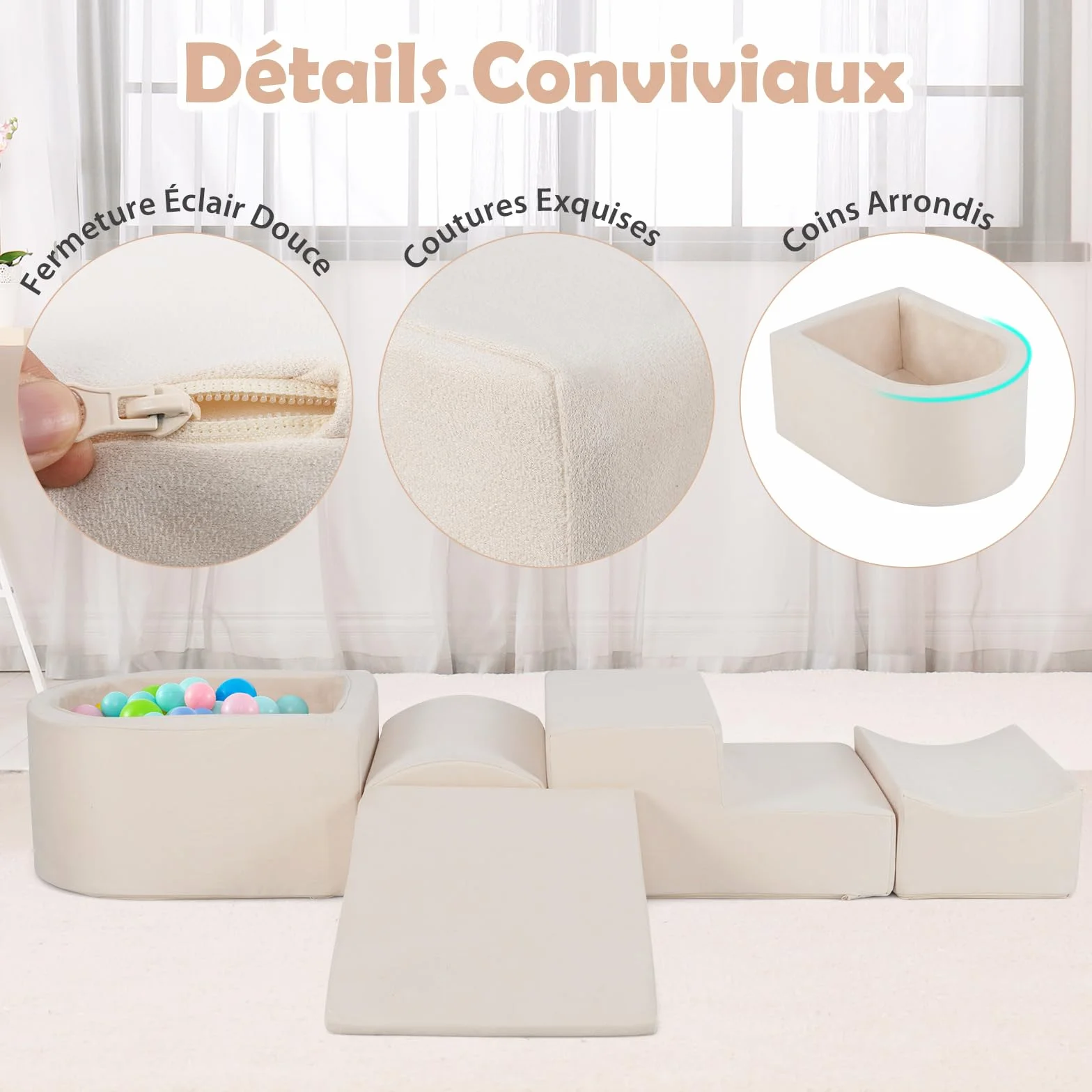 GOPLUS Parcours Motricité Bébé avec Piscine à Balles, Toboggan Rembourré, Housse Lavable, 3 Ans+