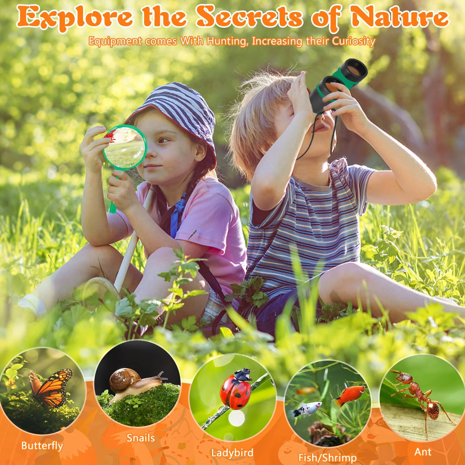 Kit Exploration Enfant 21 pièces Extérieur Jouets Gilet Chapeau Jumelles Boussole Loupe Nature Aventure