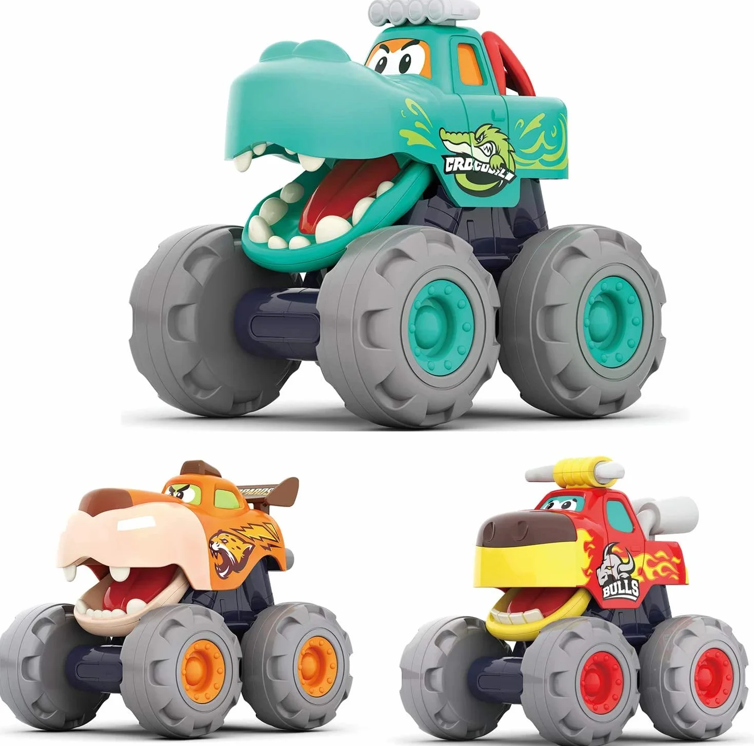 HOLA Lot de 3 Voiture Jouet Bebe 1 an Garcon, Friction Pull Back Monster Truck Animaux