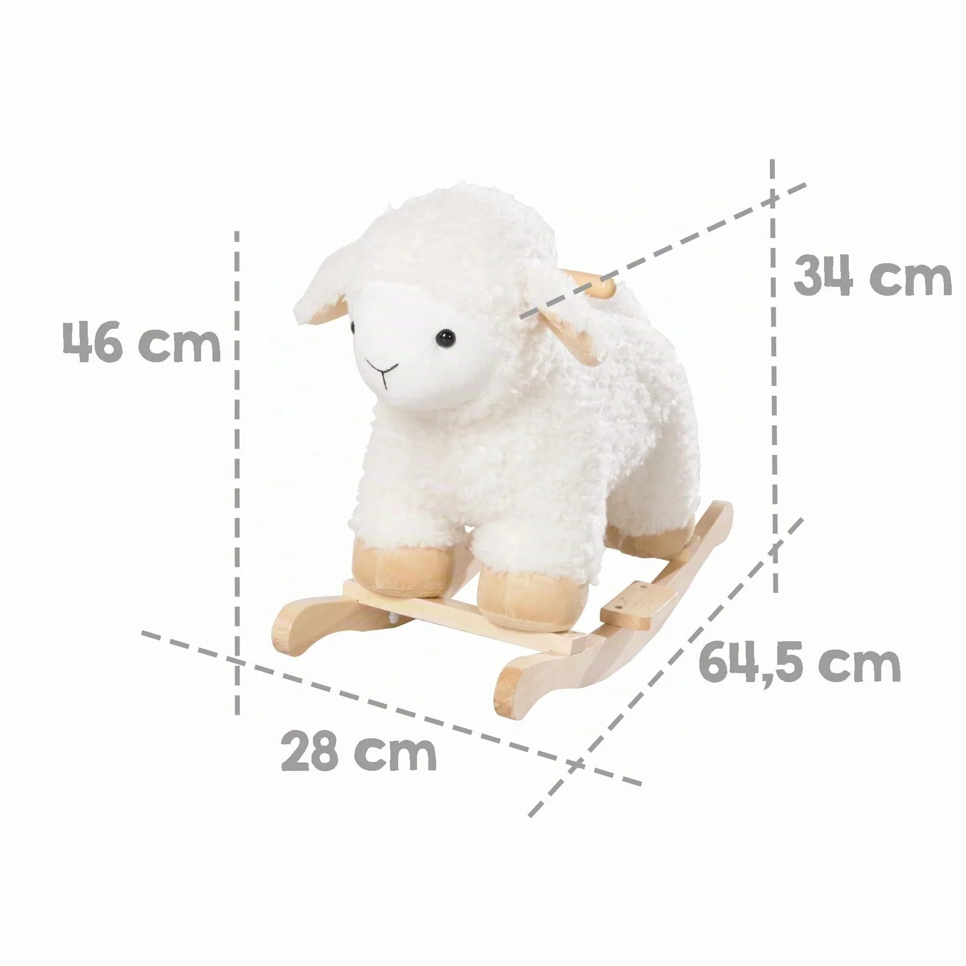 Agneau à Bascule en Bois et Peluche Douce avec Poignées - Aide à Maîtriser l'Équilibre - pour Enfants de 18 Mois à 6 Ans - Supporte 30 kg - Blanc