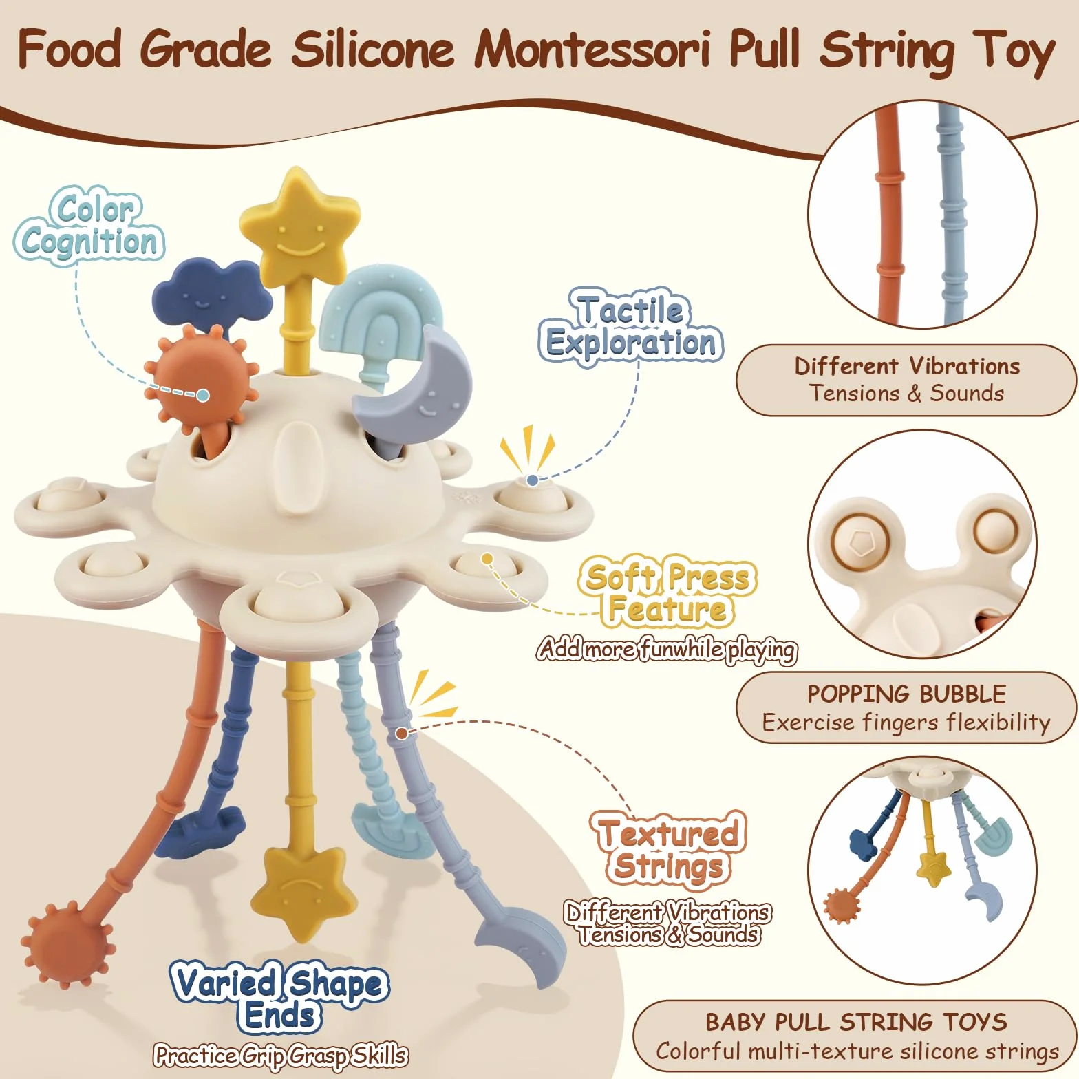 Jouets Sensoriels en Silicone Bebe Jouets D'éveil Jouet Éducatif Apaisant pour Enfants 18 Mois