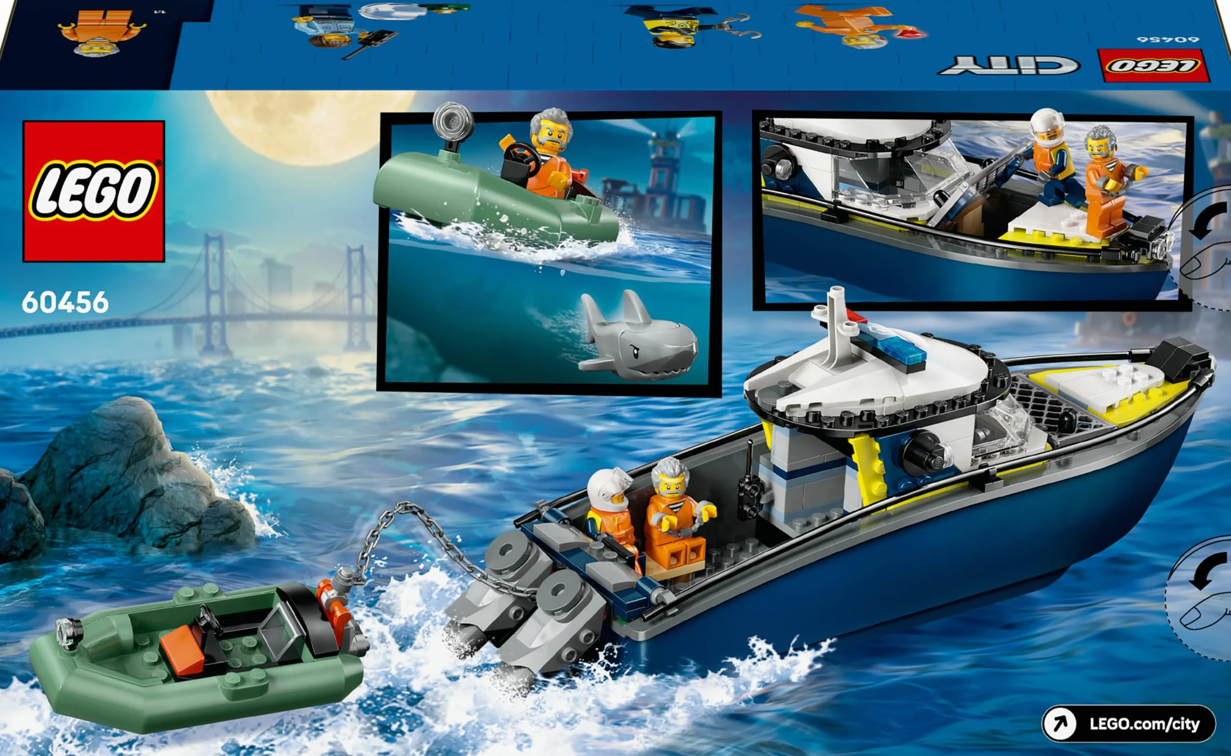 LEGO City Police Boat Chase 60456 Zestaw z 2 Łodziami, 3 Minifigurkami i Figurką Rekina dla Dzieci 6+