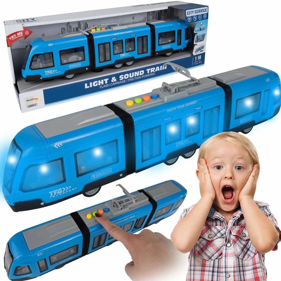 Maplay Jouet de tramway avec moteur à friction 1:16 Lumière et son pour enfants à partir de 3 ans