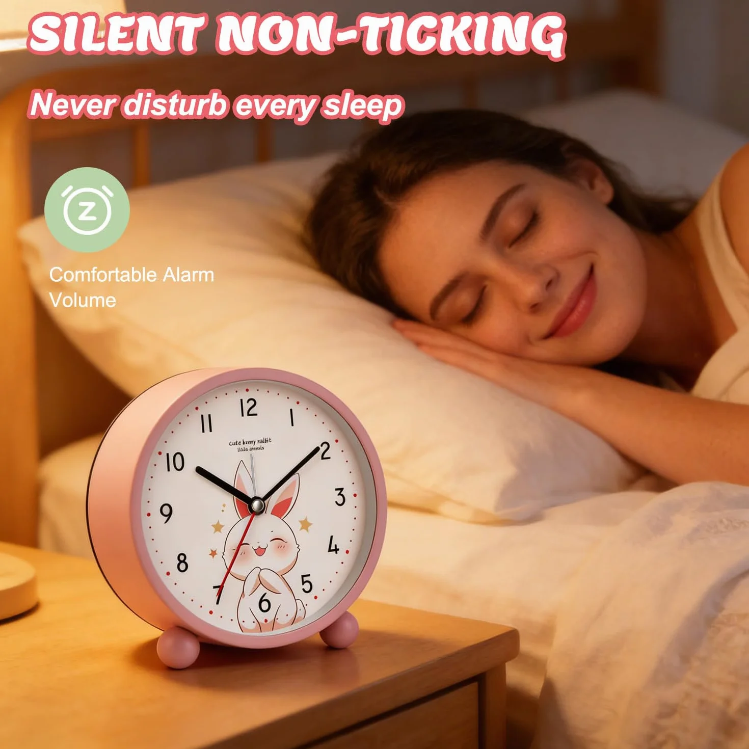 Réveil pour enfants analogique silencieux sans tic-tac horloge d'apprentissage métal facile à lire sonnerie forte