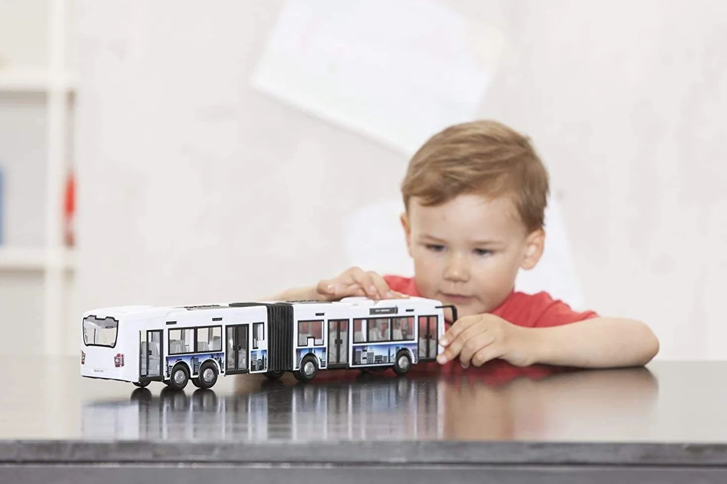 Dickie AMU Toys City Express Bus articulé, Bus Jouet, 46 cm, Rouge ou Blanc