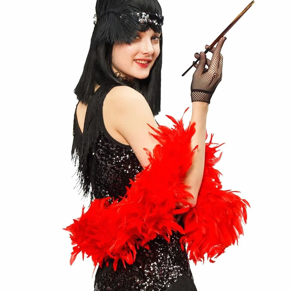Accessoires De Fête Boa En Plumes Colorées Et Lunettes De Soleil 2 Pièces Rouge Mariage Déguisement