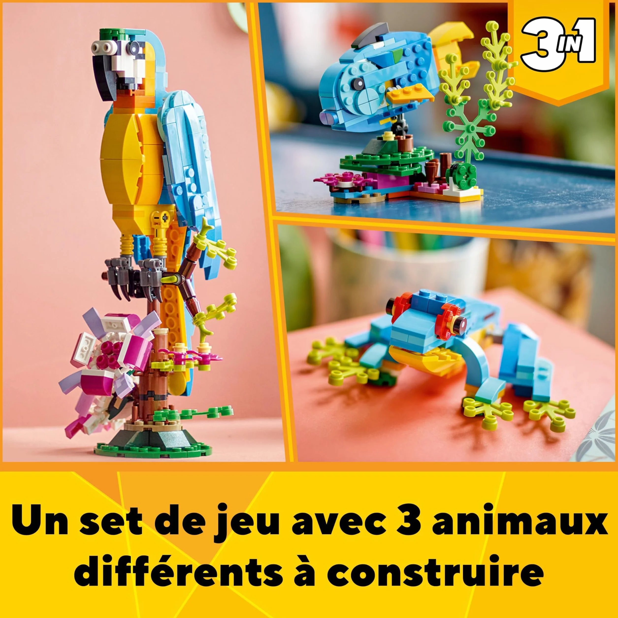 LEGO 31136 Creator 3-en-1 Le Perroquet Exotique Jouet de Construction Figurines Animaux de la Jungle