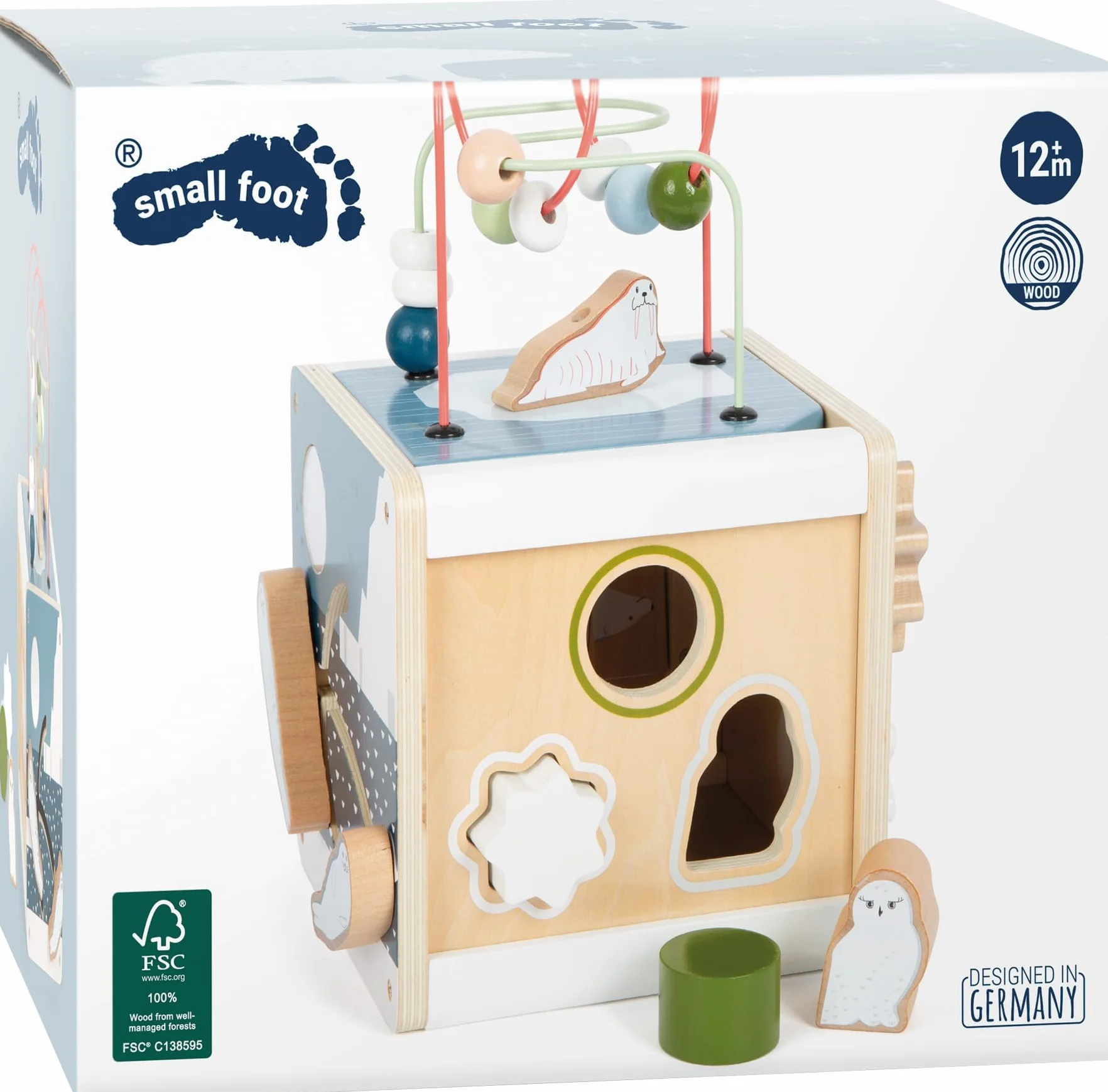 Small Foot Labyrinthe Cube de motricité Arctic Bois certifié FSC 100% 12 Mois Blanc