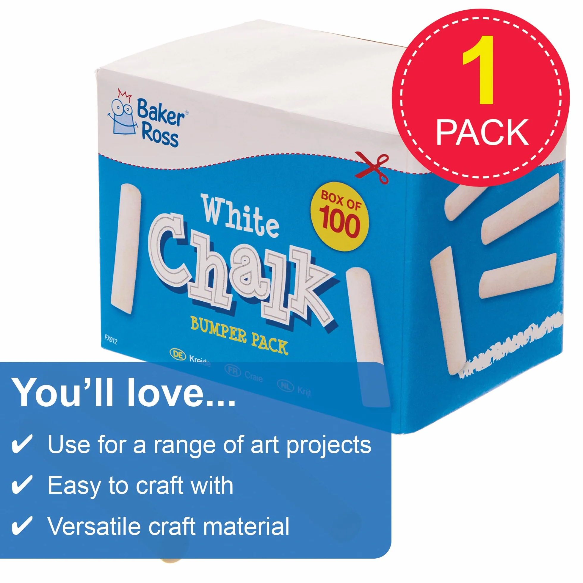 Baker Ross FX912 Craie Blanche Boîte de 100 Fournitures Bricolage Enfants