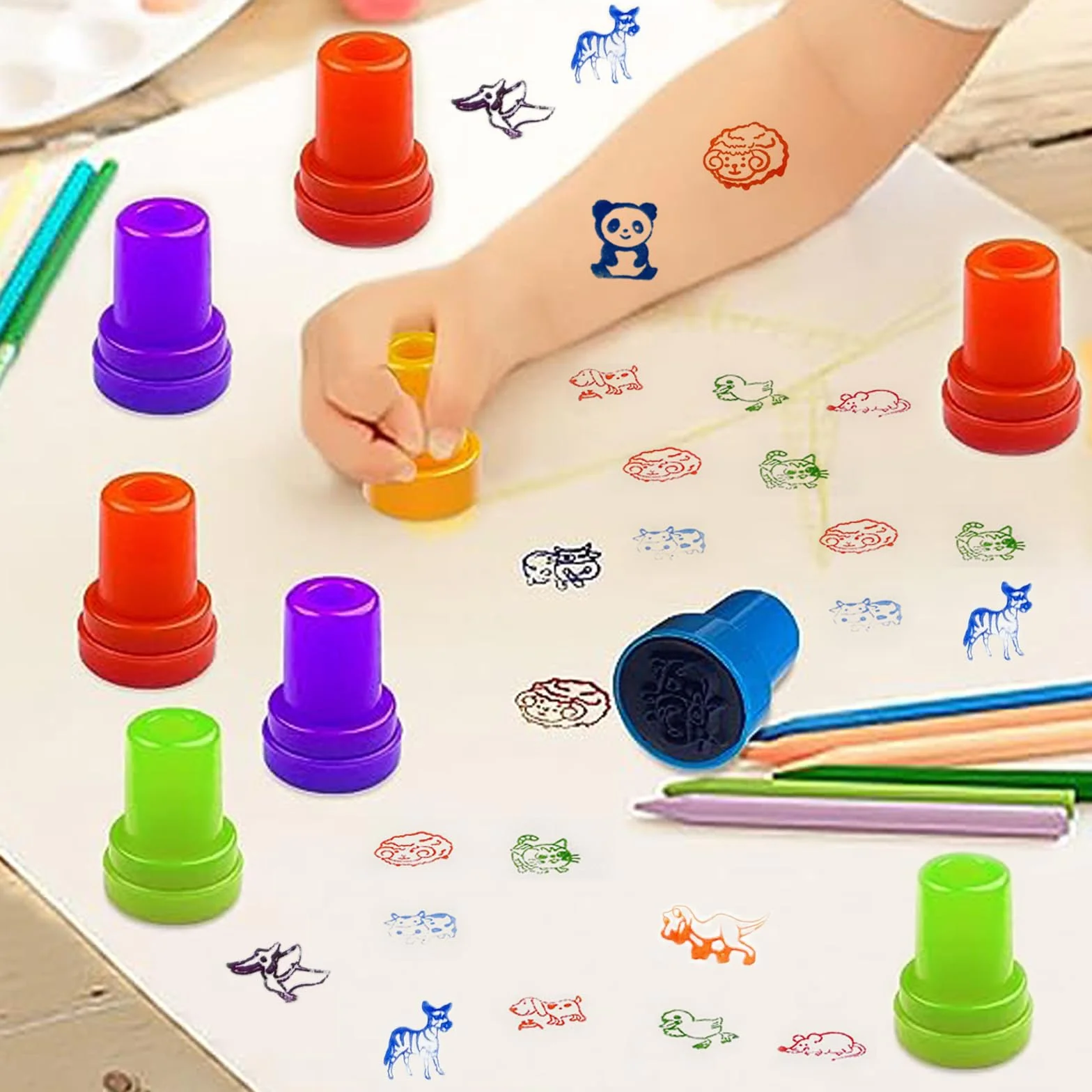 Tampons Enfants Animaux Auto-encreurs 40 Pièces Multicolores