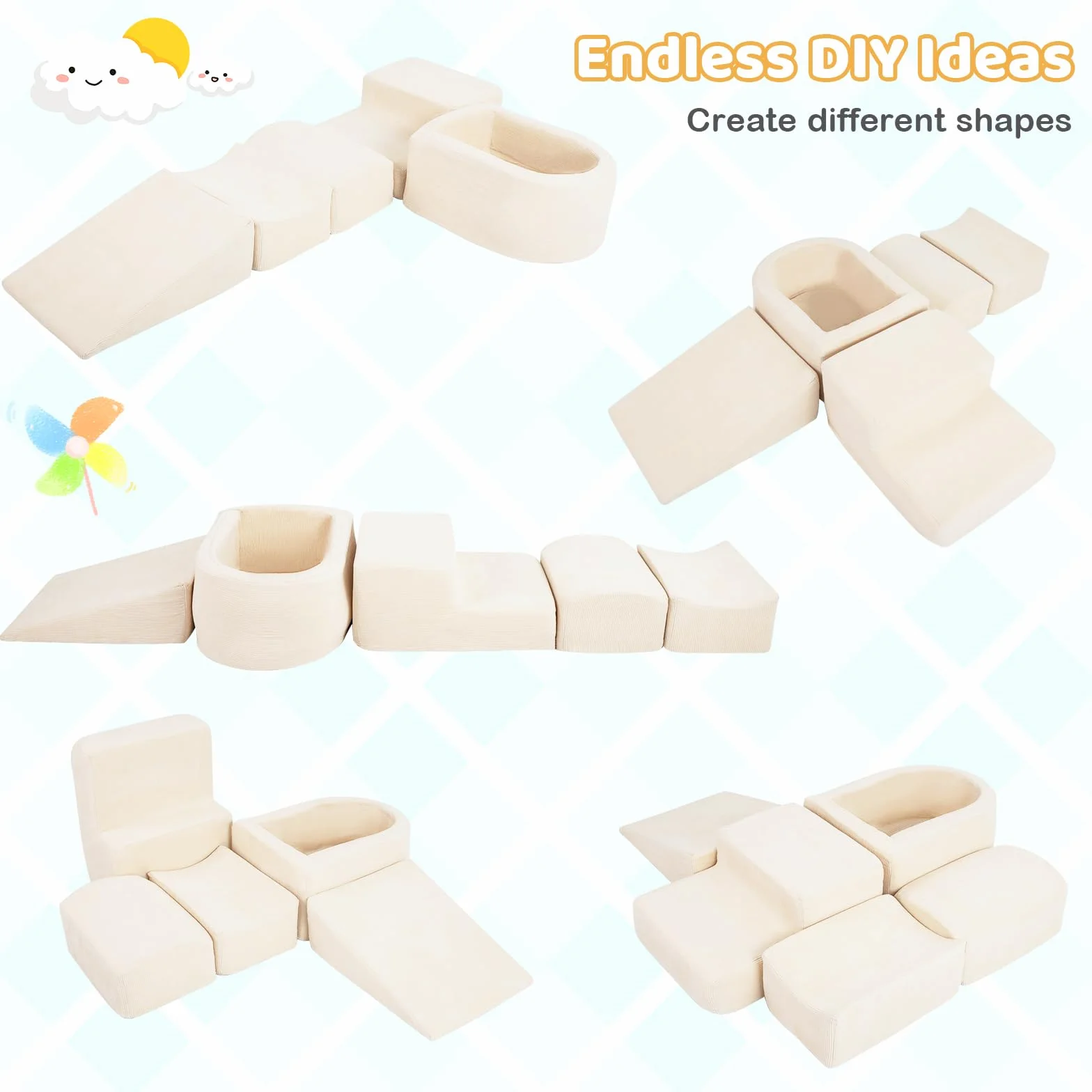 FANTASK Lot de 5 Blocs de Construction géants en Mousse XXL avec Piscine à balles