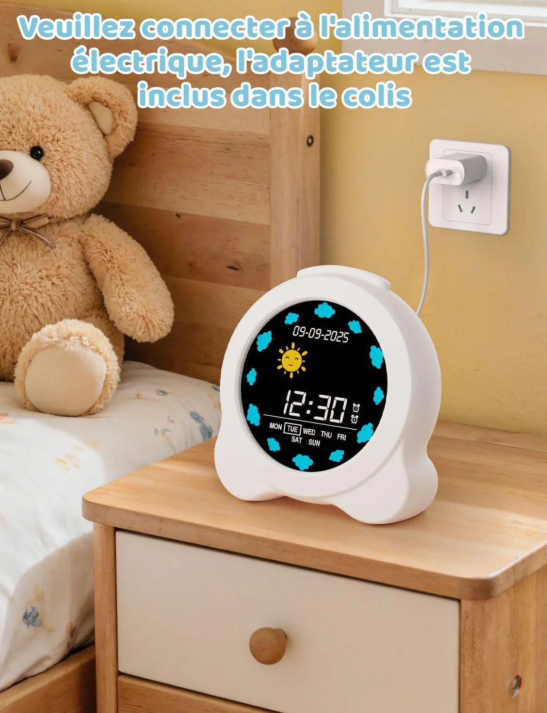 YISSVIC Réveil Enfant Jour Nuit Éducatif 2 Alarmes 12/24 Heure Snooze Luminosité Réglable