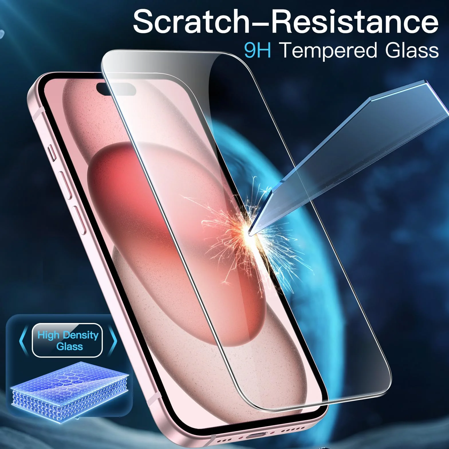 JETech Protection D'écran pour iPhone 15 6,1 Pouces, Film en Verre Trempé, Lot de 2