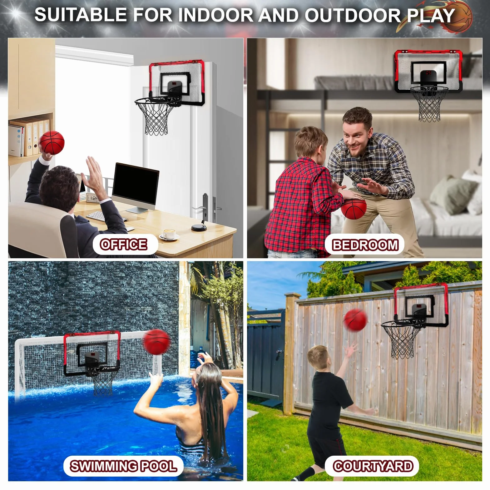 Yimore Panier de Basket Intérieur Mini Panier Basket Enfant Mural avec 4 Ballons Jeux Basketball Jouets Cadeau Garçons