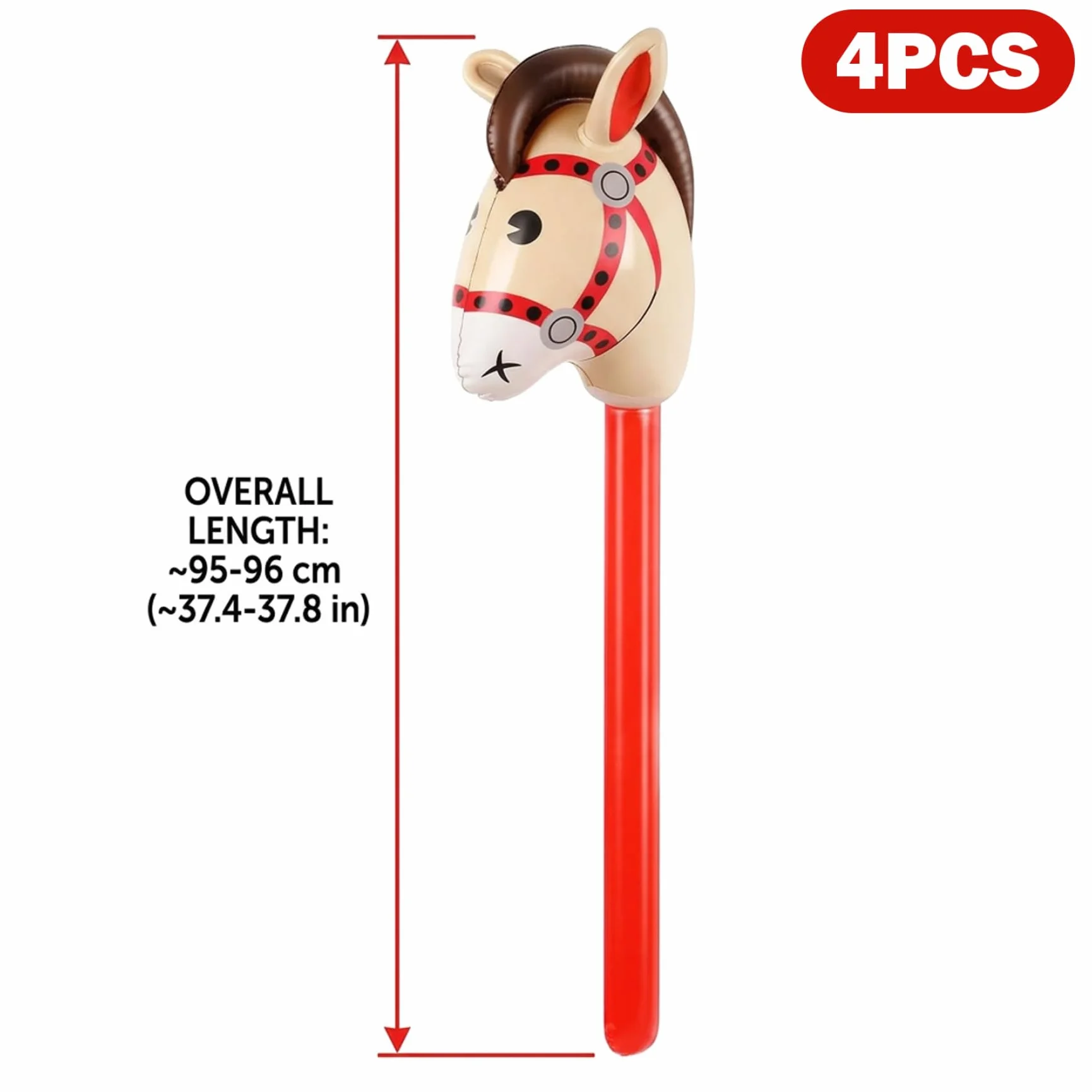 Bâtons de cheval gonflables rouges, paquet de 4, jouets poney gonflables pour fête cowboy Noël