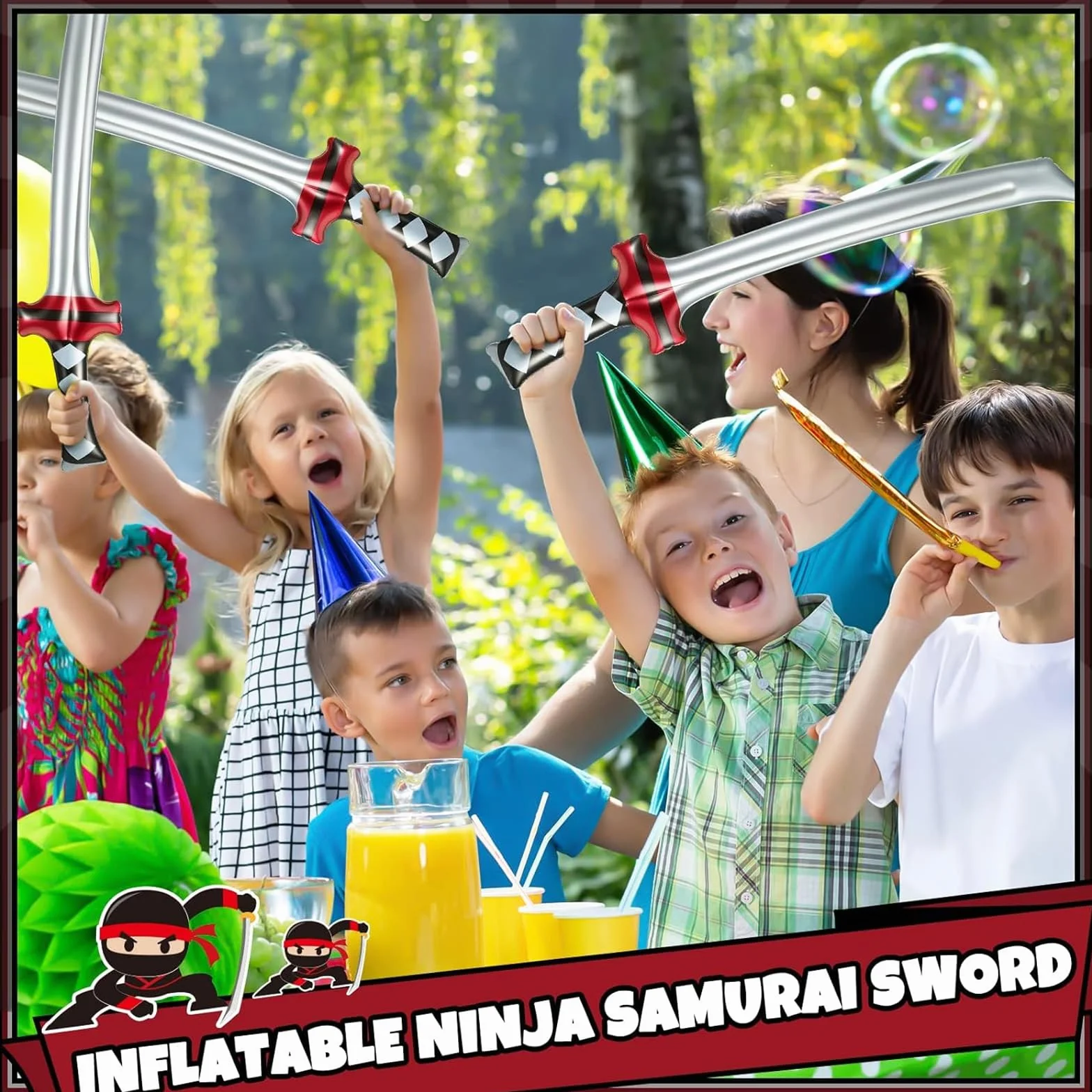 Épées Gonflables Jouet Épée de Samouraï, 6 Pièces Ensemble pour Fête Ninja