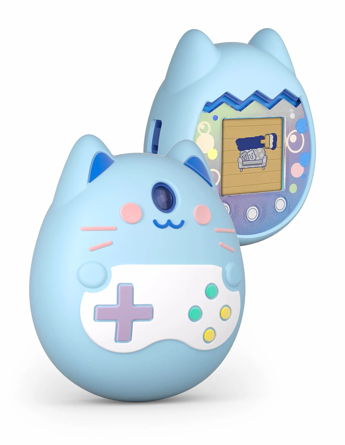 Etui en Silicone pour Tamagotchi Pix, Housse Protectrice Gel Bleu