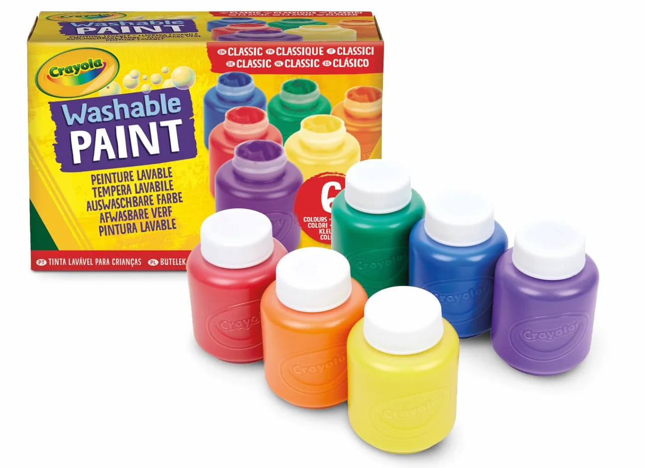 CRAYOLA Gouaches Lavables Enfants 6 Couleurs Classiques
