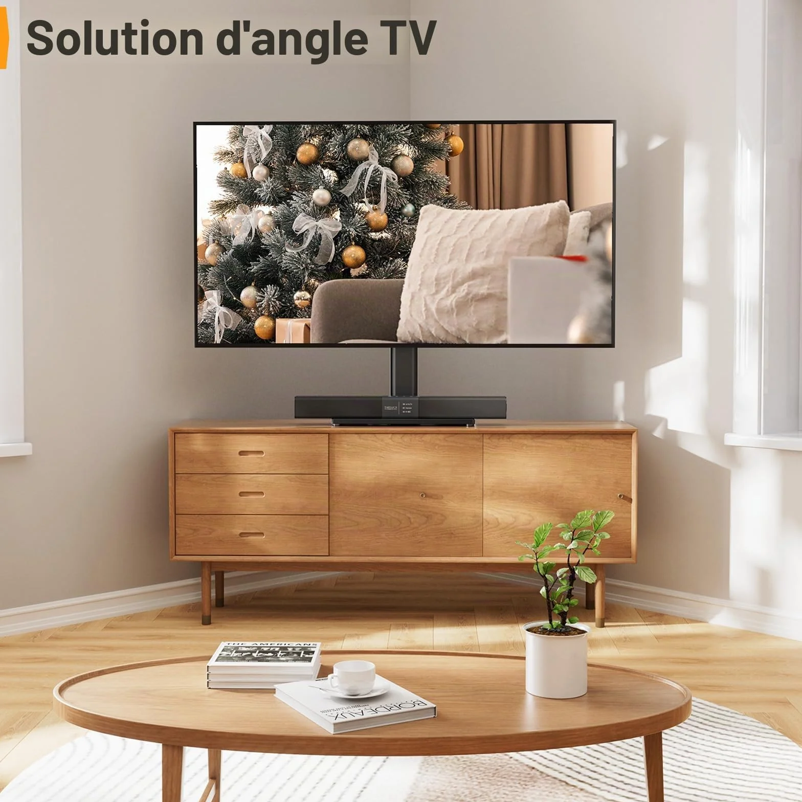 Support TV sur Pied Pivotant Réglable en Hauteur 26-60 Pouces VESA 400x400 mm 40 kg Base Verre Trempé