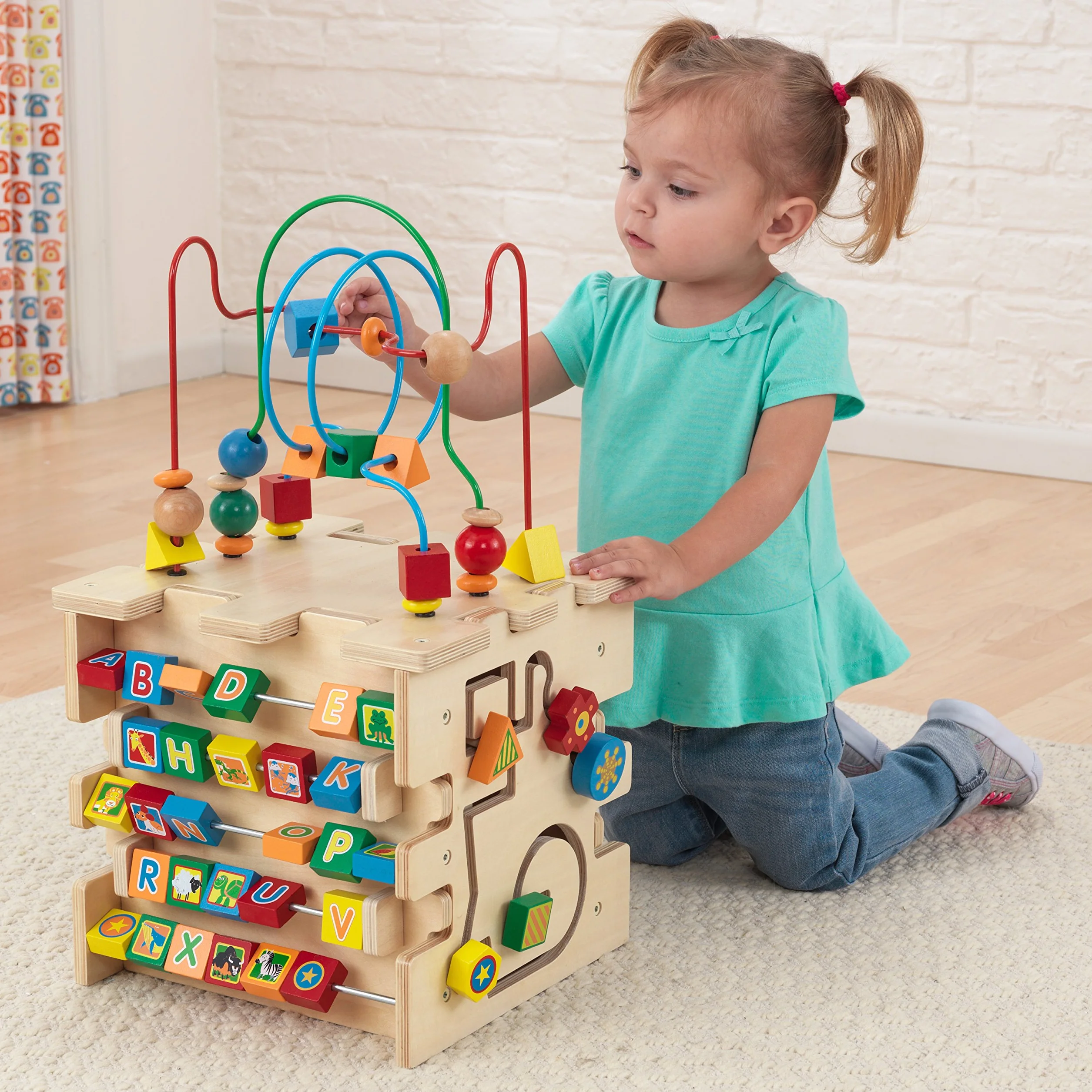 KidKraft Cube d'Activité Bébé Deluxe en Bois, Centre éducatif avec Labyrinthe de Perles et tri, Jouets d'Activité et de Développement 1 Ans