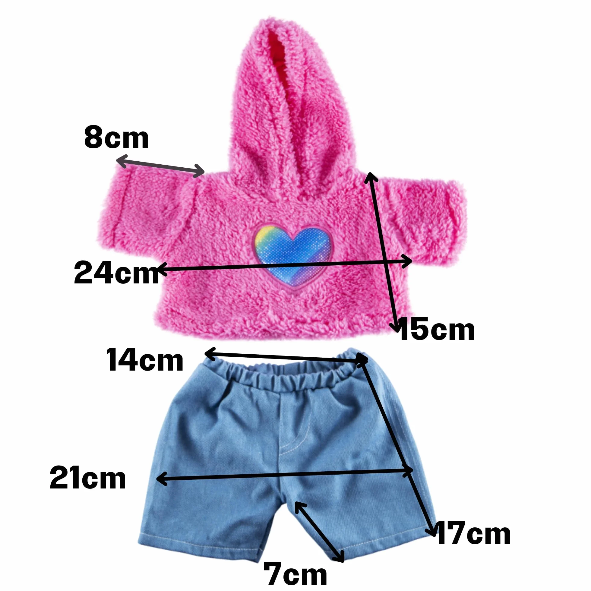 Sweat à capuche cœur en fourrure tenue jean vêtement ours en peluche 40 cm Build a Bear