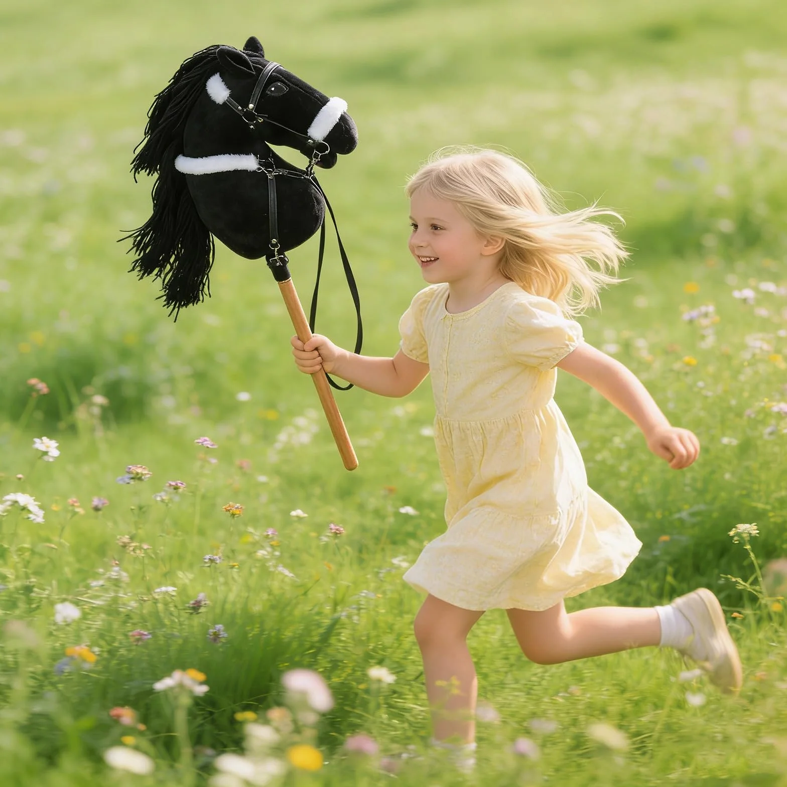 Peluche tête de cheval en bois pour enfants jeu de rôle