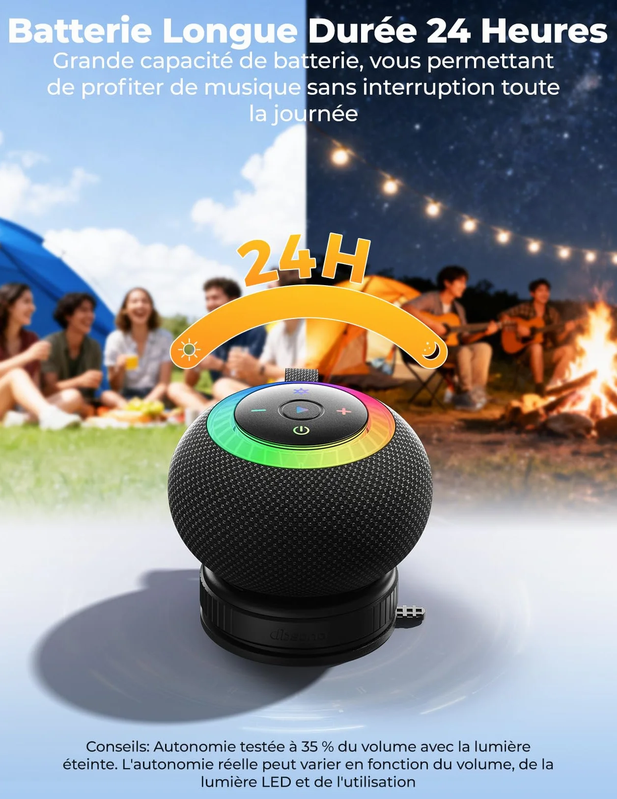 Enceinte Bluetooth Douche IPX7 20W Haut-Parleur Salle de Bain Bluetooth 5.4 Autonomie 24H LED RGB TWS Carte TF
