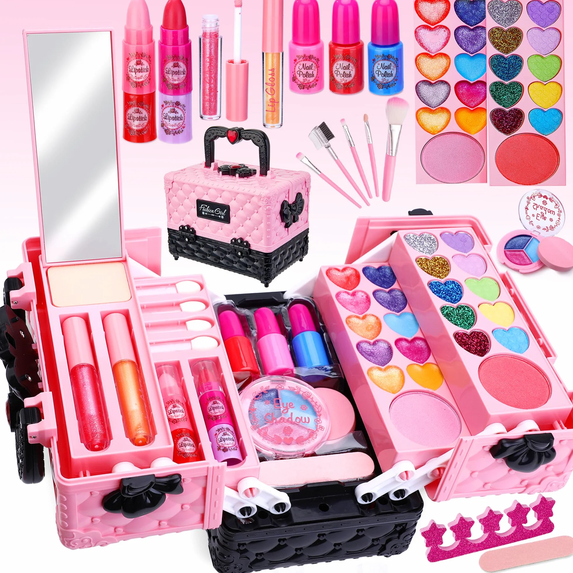 Lubibi Ensemble de Maquillage Lavable pour Enfants avec Coffret, Kit de Cosmétiques Réels, Jouet Cadeau Anniversaire Noël pour Filles 3-8 Ans