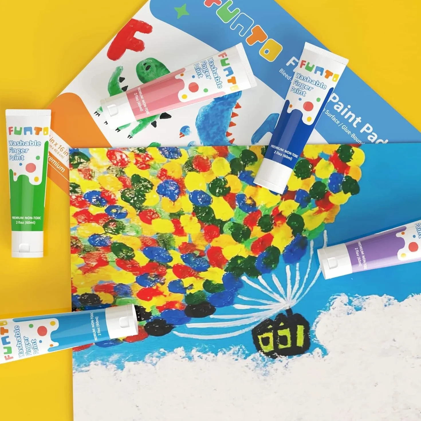 Funto Peinture au doigt pour tout-petits 10 couleurs lavable non toxique ensemble de peinture de bain