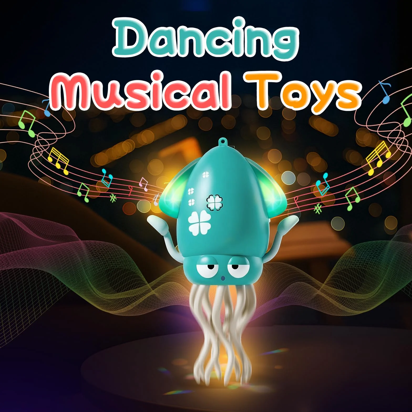 Jouet Pieuvre dansante avec lumières LED et Musique - Jouet interactif Musical à Balancement Automatique (Cyan)