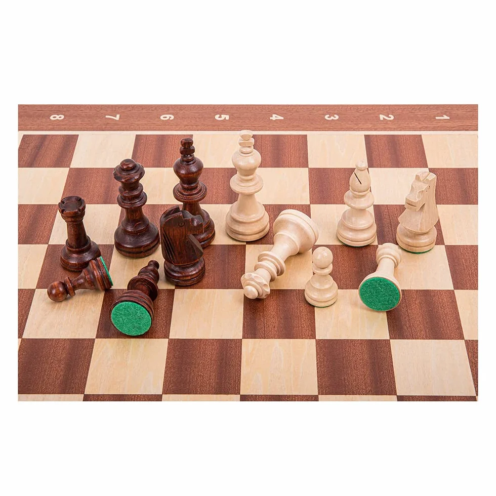 Square - Professionnel Set Tournoi Échecs No 6 Acajou + 2 x Extra Dames - Échiquier en Bois + Pièces d'échecs - Staunton 6