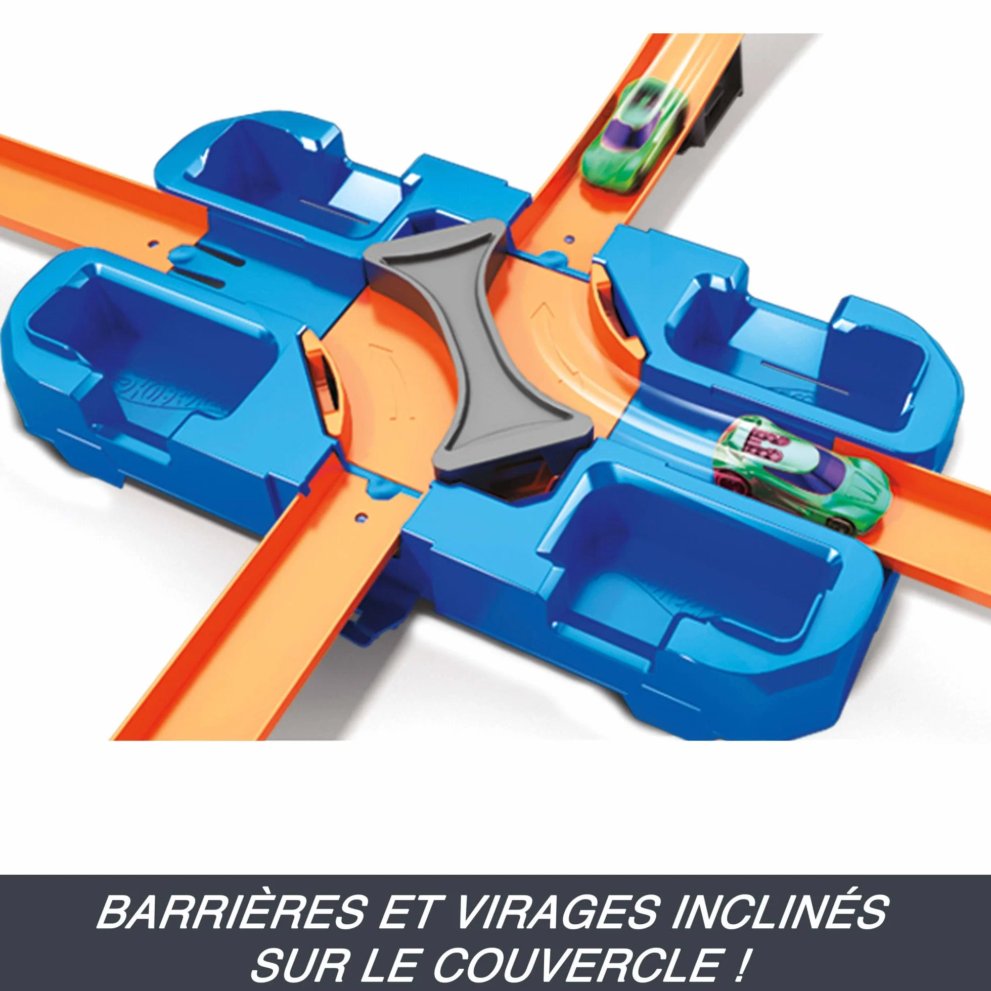 Hot Wheels Track Builder Deluxe Boîte de Construction, 6 mètres de Piste, 2 Voitures de Course, Jouet Enfant GGP93