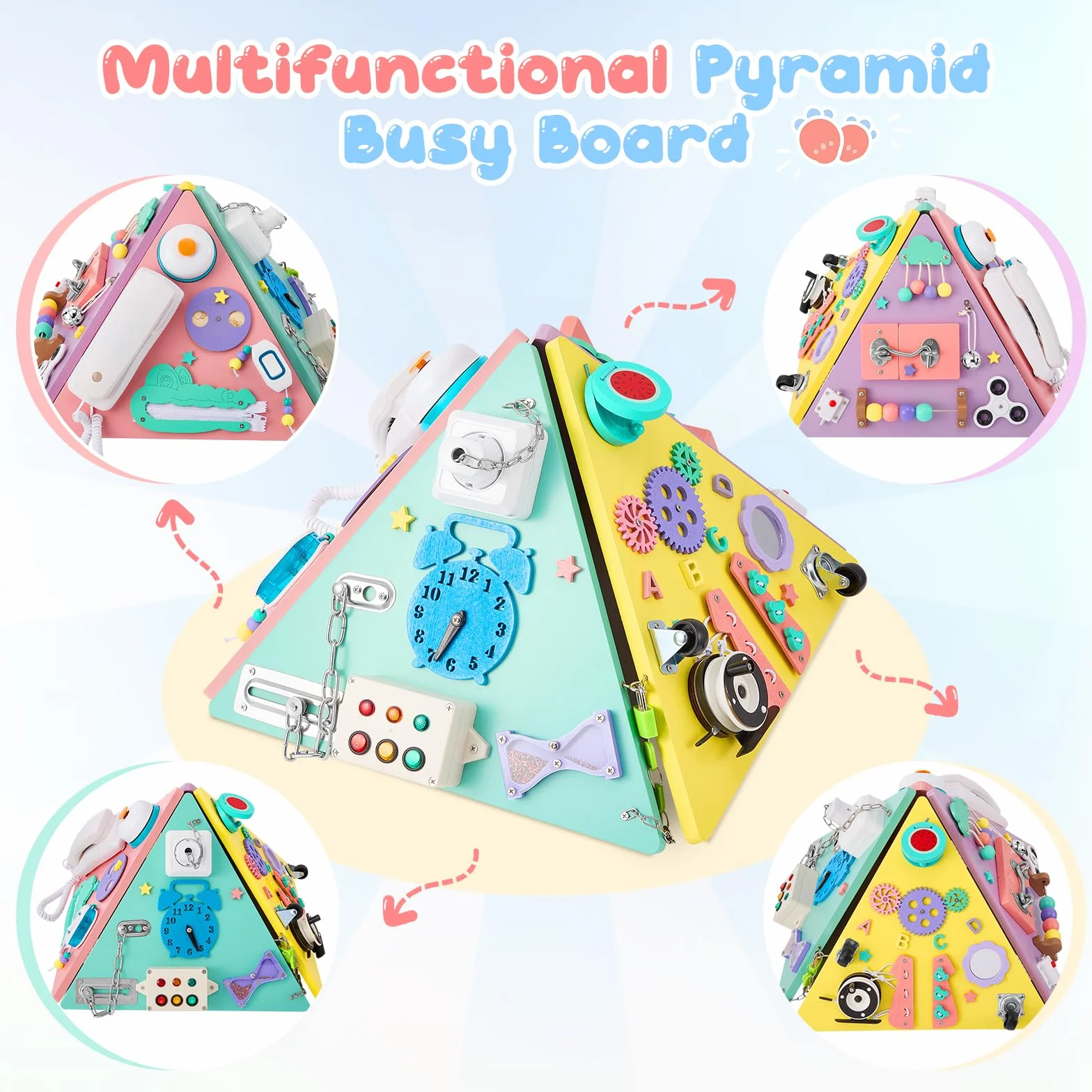 Planche Activité Montessori, Busy Board Bois pour Enfant 1 2 3 Ans