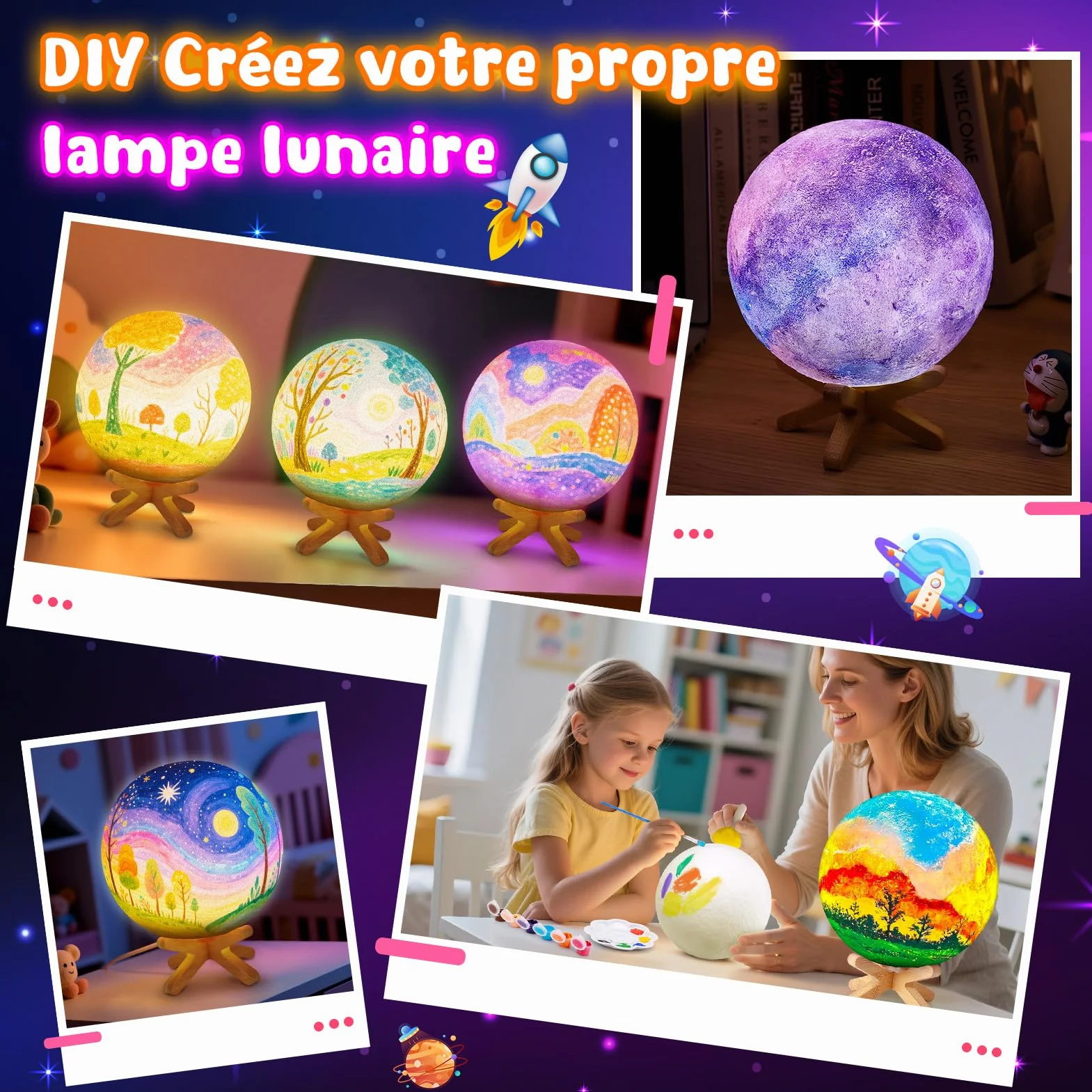 Toyzey Créatifs Kit Jouet Peinture Lampe Lune Cadeau Anniversaire Enfant Garcon 6-12 Ans