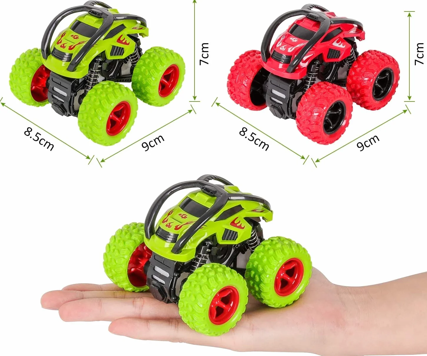 Voiture Monstre Inertie Monster Truck Véhicule Hors Route Jouet Voiture de Course 2 Pack Vert Rouge