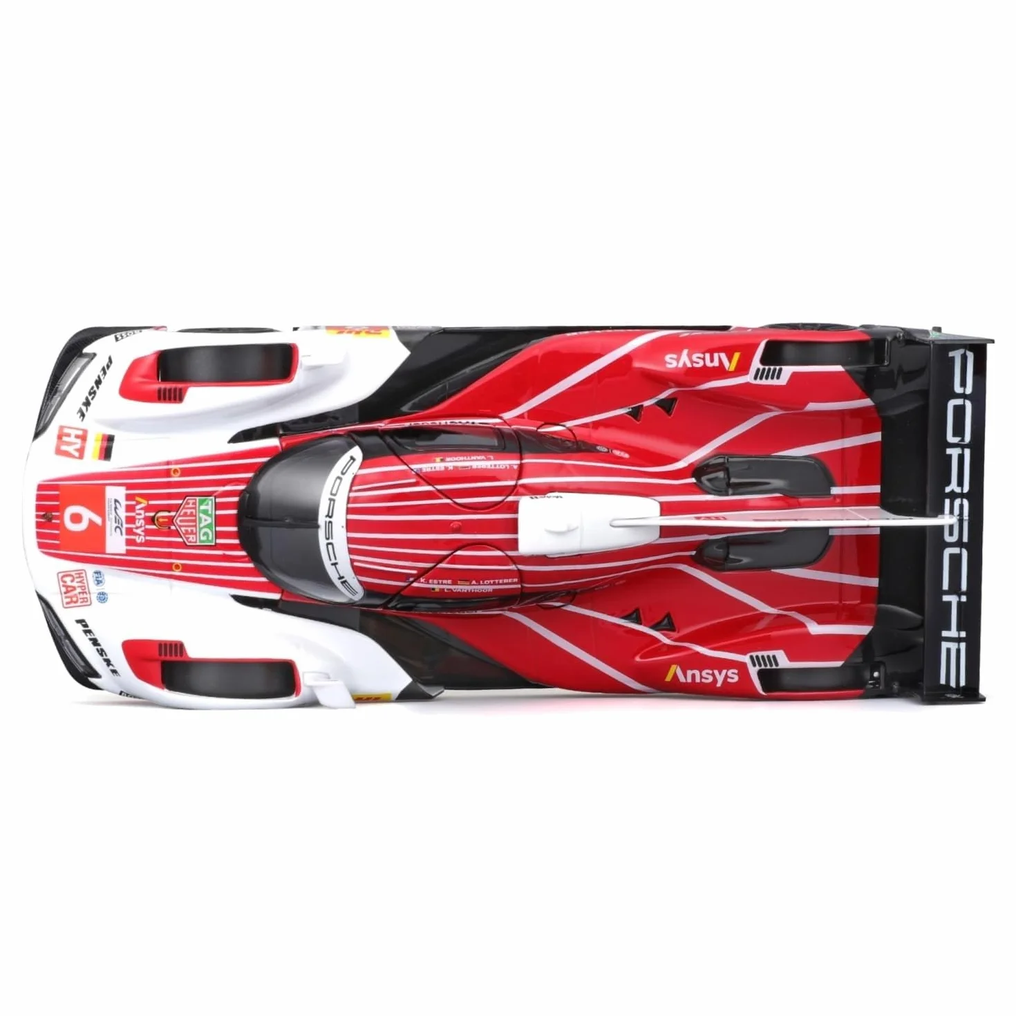 Bburago Porsche Penske 963#6 Voiture Diecast 1:24 Réplique Rouge Blanc Portes Ouvrables
