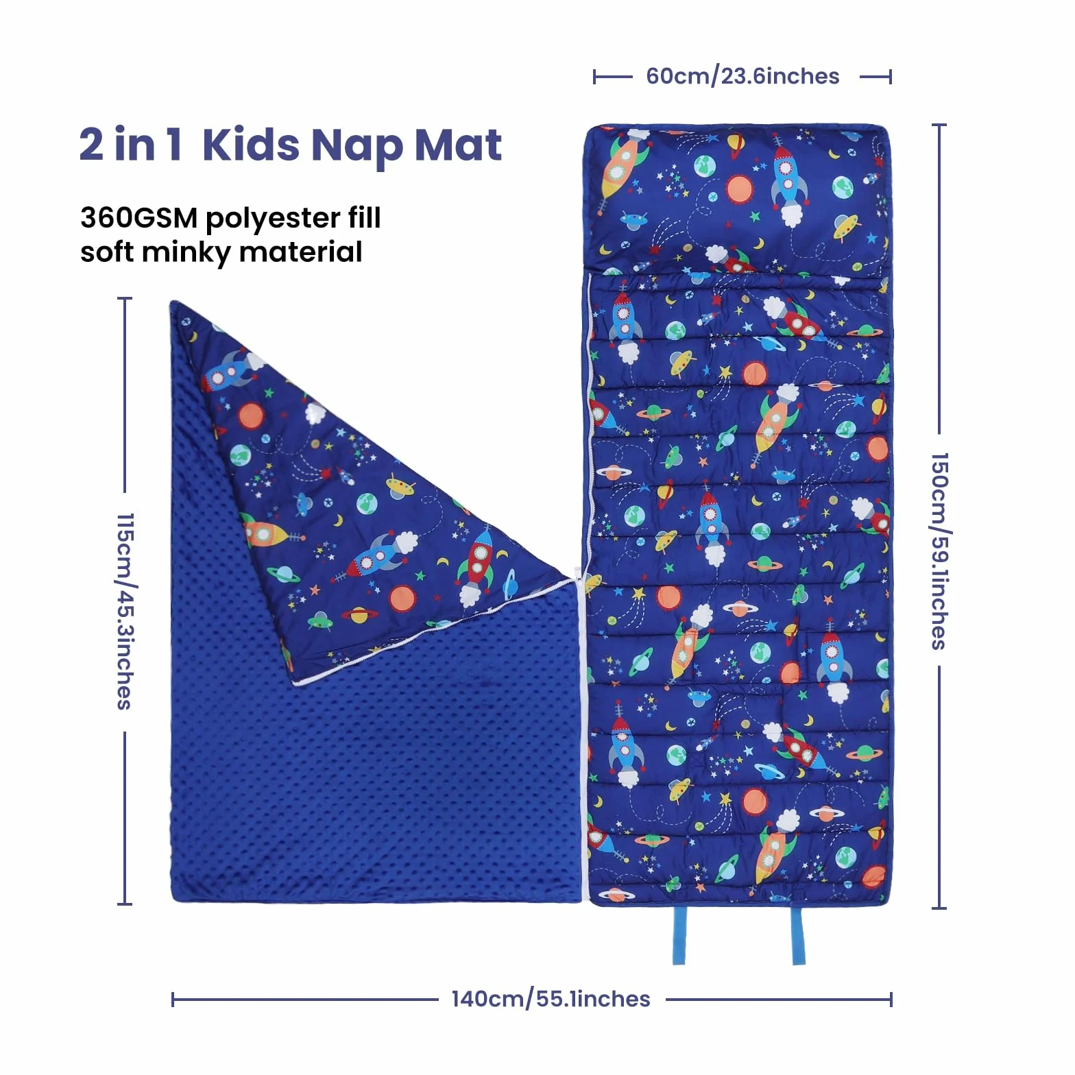 Tapis de Sieste pour Enfants avec Oreiller et Couverture Amovibles Sac de Couchage 2 en 1 Très Épais