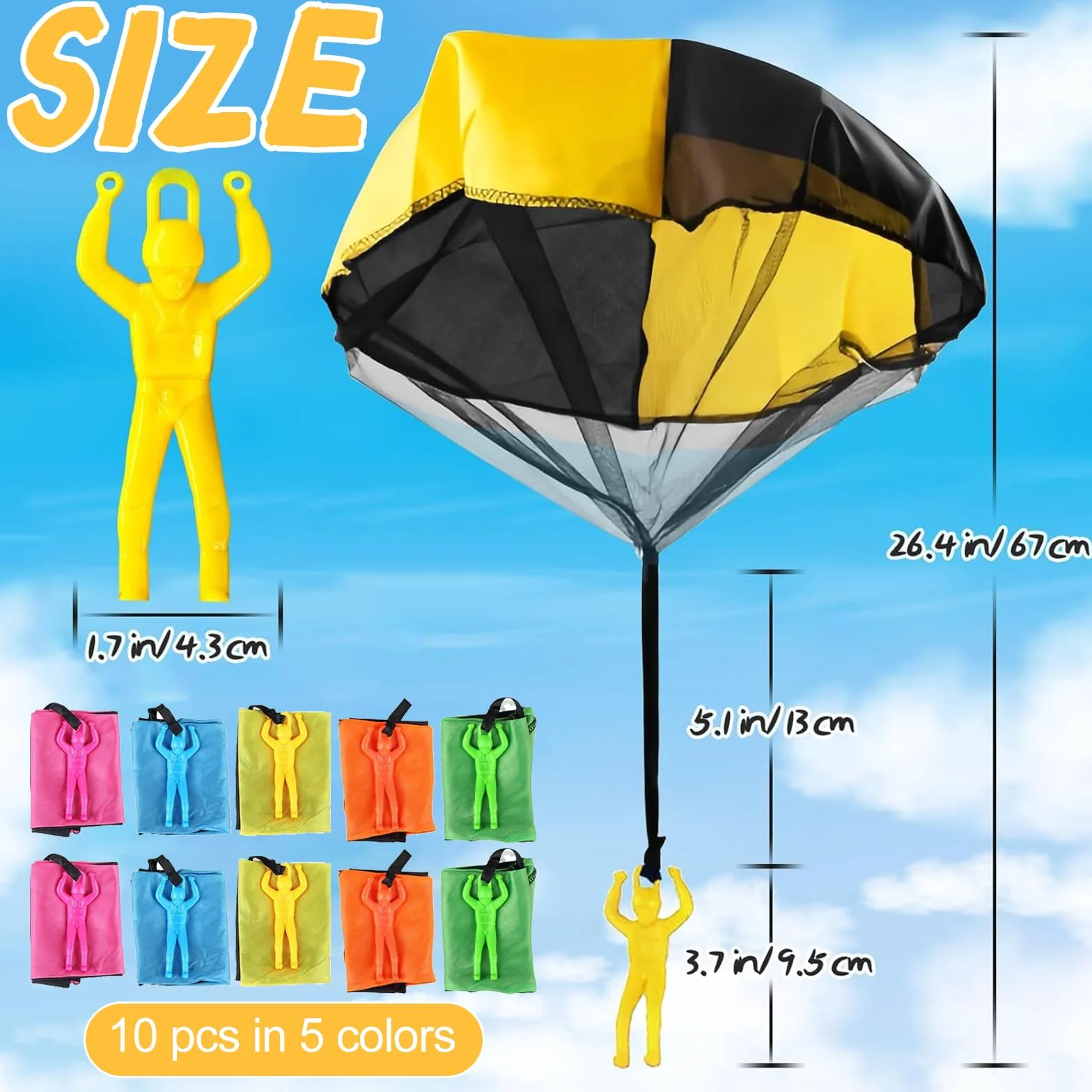 Parachute Jouet 10 Pièces, Parachutiste Jetant à Main, Jouet Extérieur Enfant, Multi-Couleur