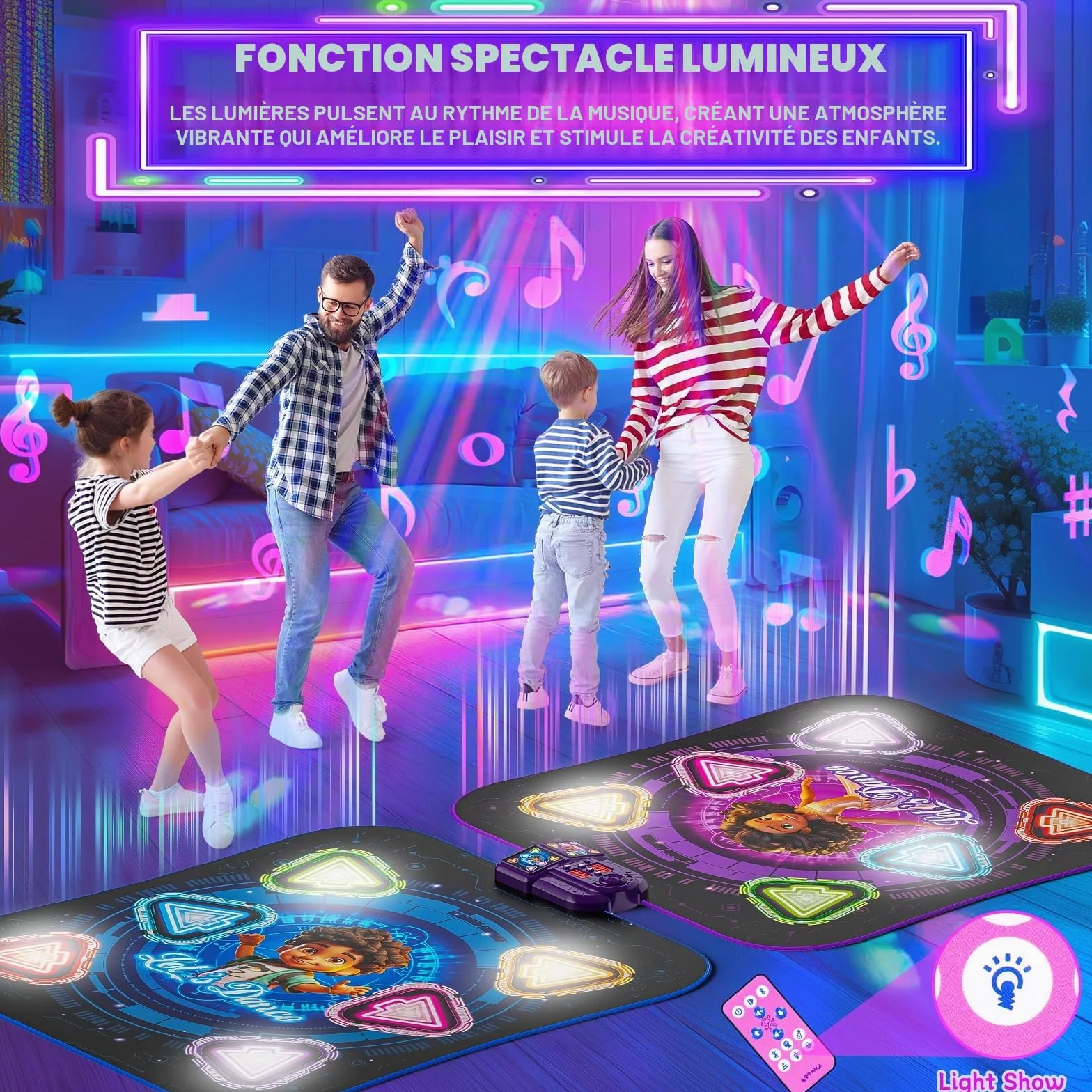 Tapis de Danse Musical Bluetooth 12 Boutons Lumineux pour Enfants 3-12 Ans