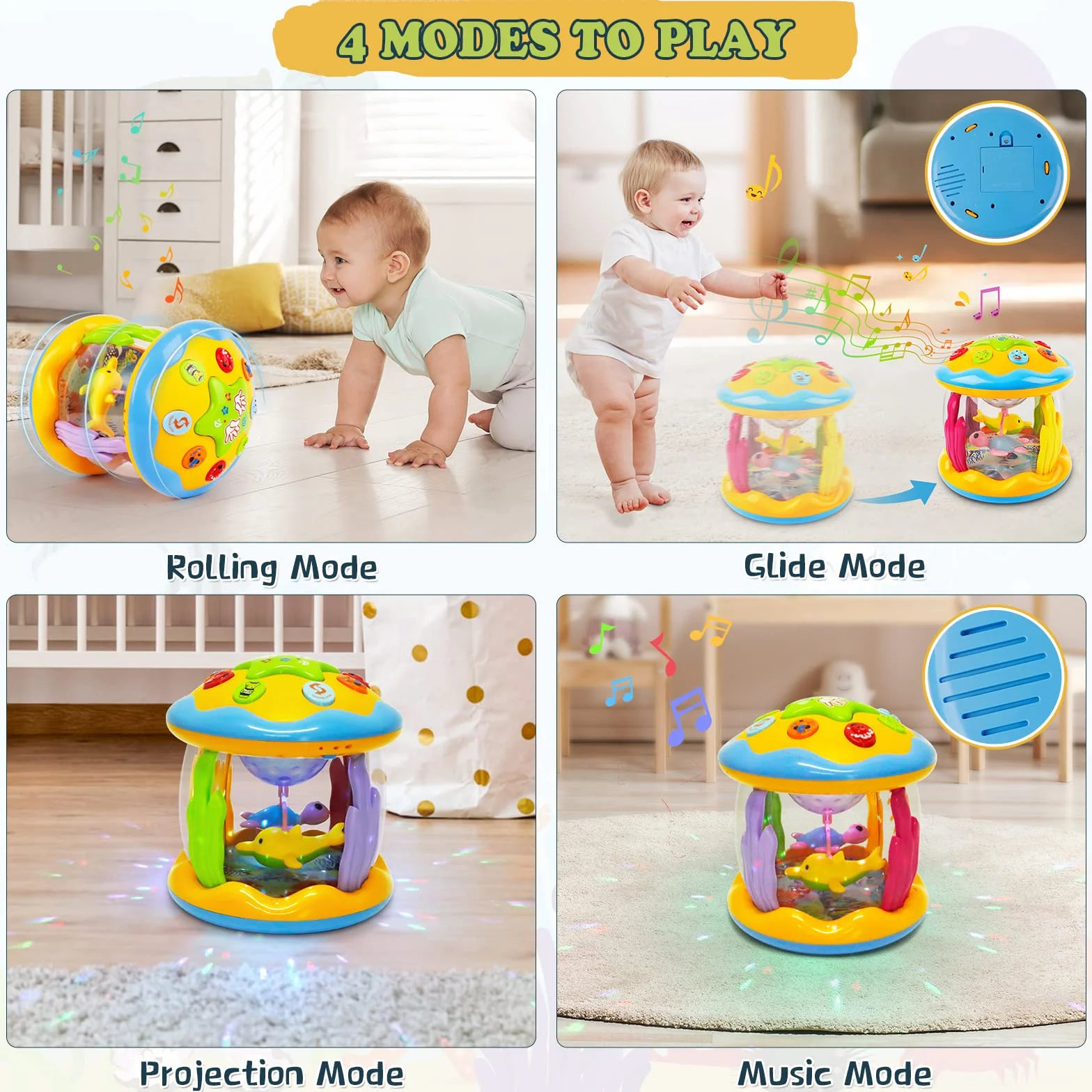 Jouets Musicaux pour Bébé avec Projecteur Tournant, Lumières Multicolores, Cadeau Éducatif pour 1 2 Ans Filles et Garçons