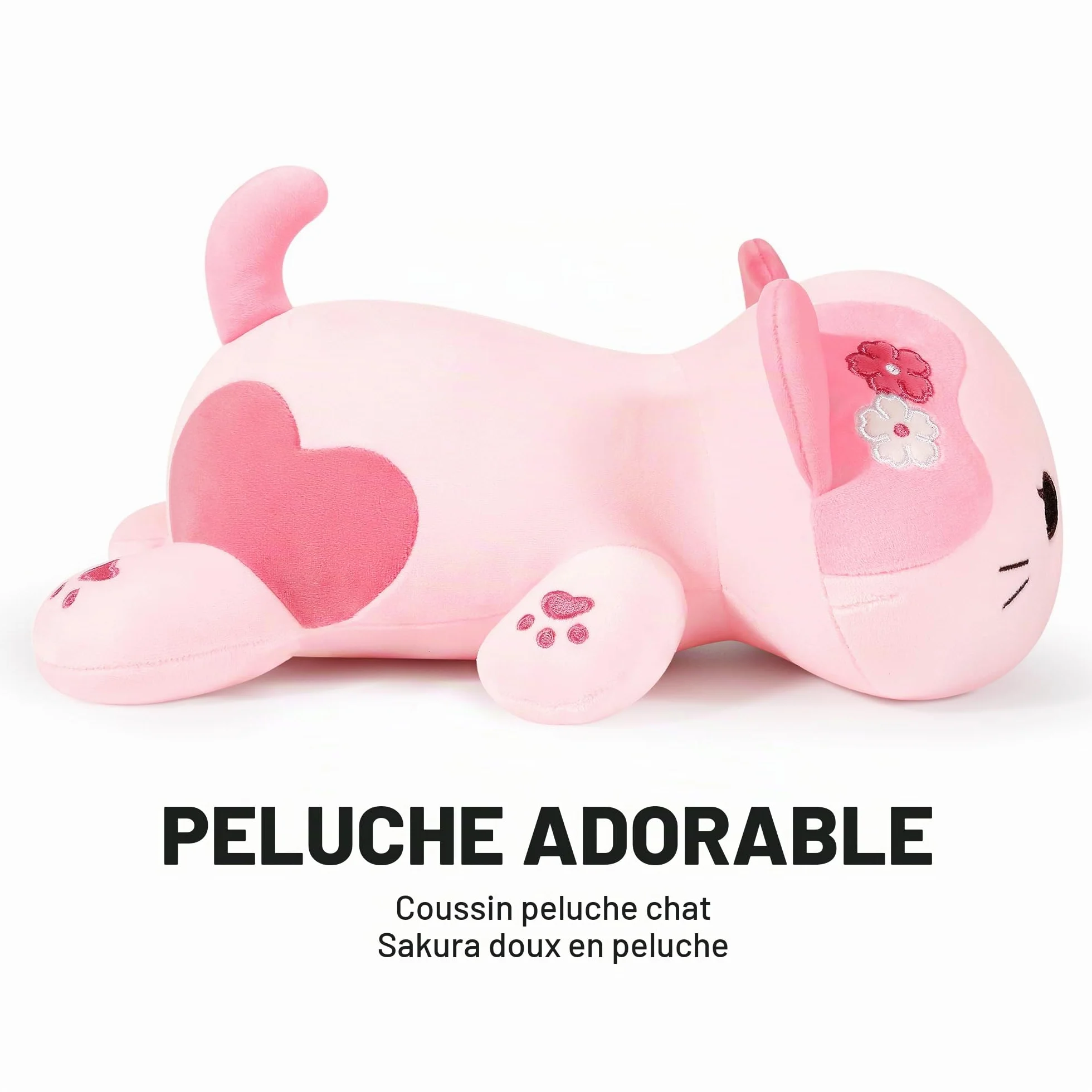 Jouet en peluche chat kawaii, coussin rose 23 cm pour enfants 3 ans+