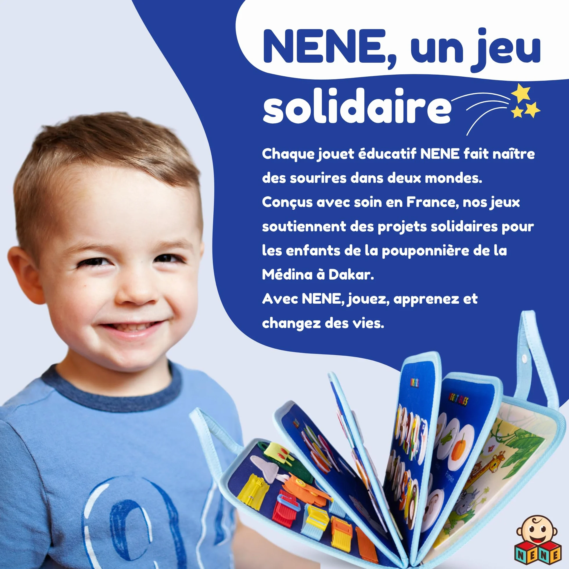 Nene Busy Board Montessori Jouet éducatif 2-6 Ans garçon fille Planche activités sensorielle sans écran Lettres Chiffres Formes Couleurs Motricité Fine