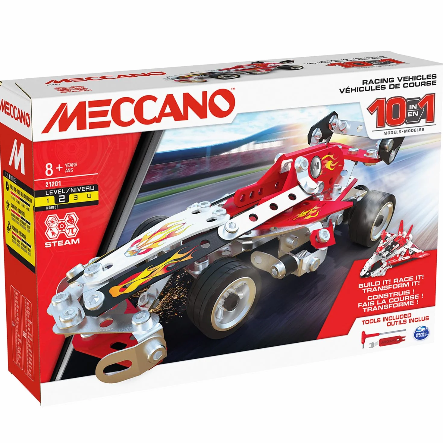 BANDAI Meccano Véhicules de Course 10 en 1 Coffret Construction 225 pièces Jouet Enfant 8 Ans+