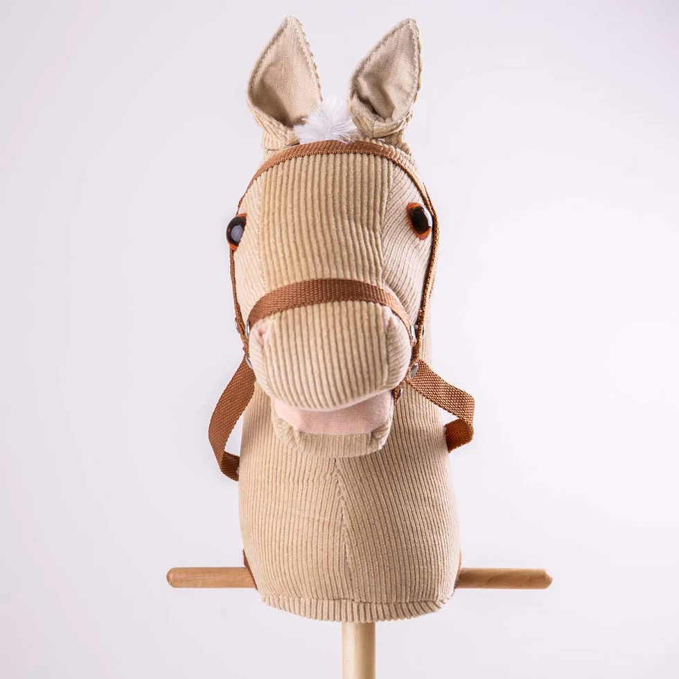 Bigjigs Toys Cheval bâton en Bois en Velours côtelé