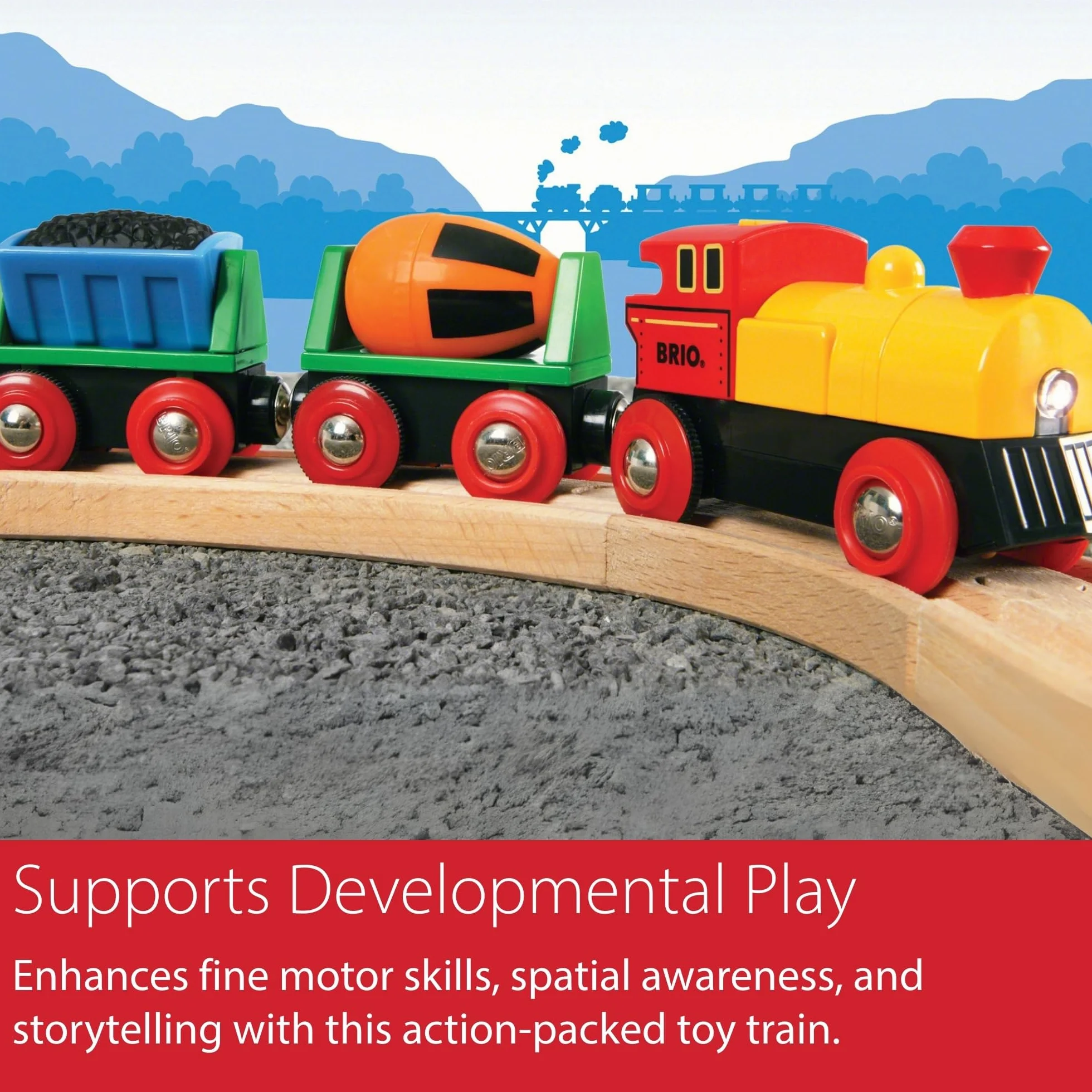BRIO World 33319 Train de Marchandises avec Lumière électrique Circuit en Bois Jouet 3 Ans