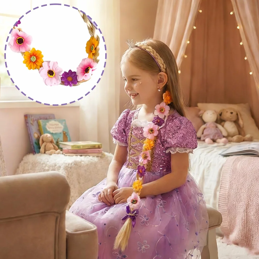 Perruque Princesse Enfant Raiponce Déguisement Cosplay Accessoire Cheveux Filles Carnaval Halloween