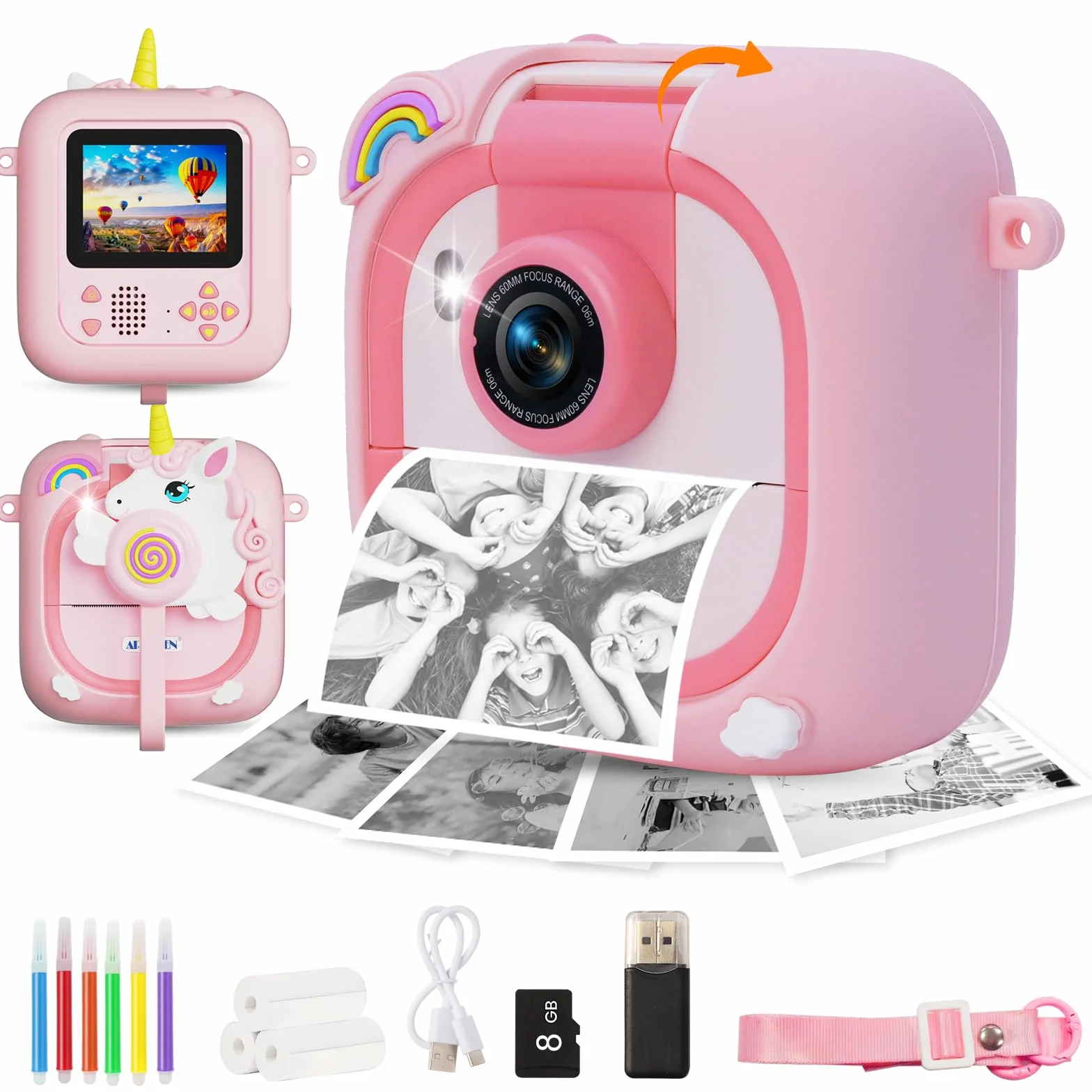 ARNSSIEN Appareil Photo Instantané Enfant avec Écran 2,4" & Objectif Rotatif 180°, Cadeau Noël Anniversaire Filles Garçons M2