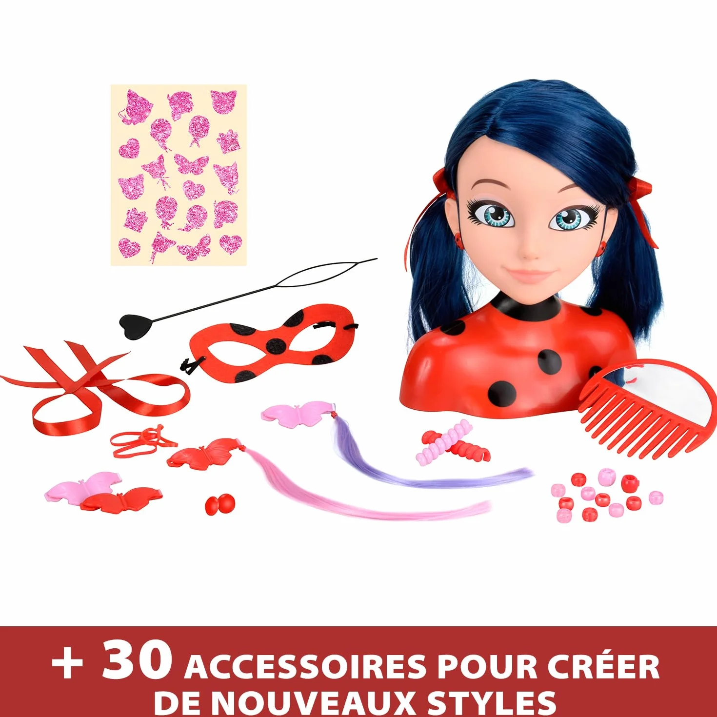 BANDAI Miraculous Ladybug Tête à coiffer Deluxe 21cm + 30 Accessoires Jouet Enfant 4 Ans+